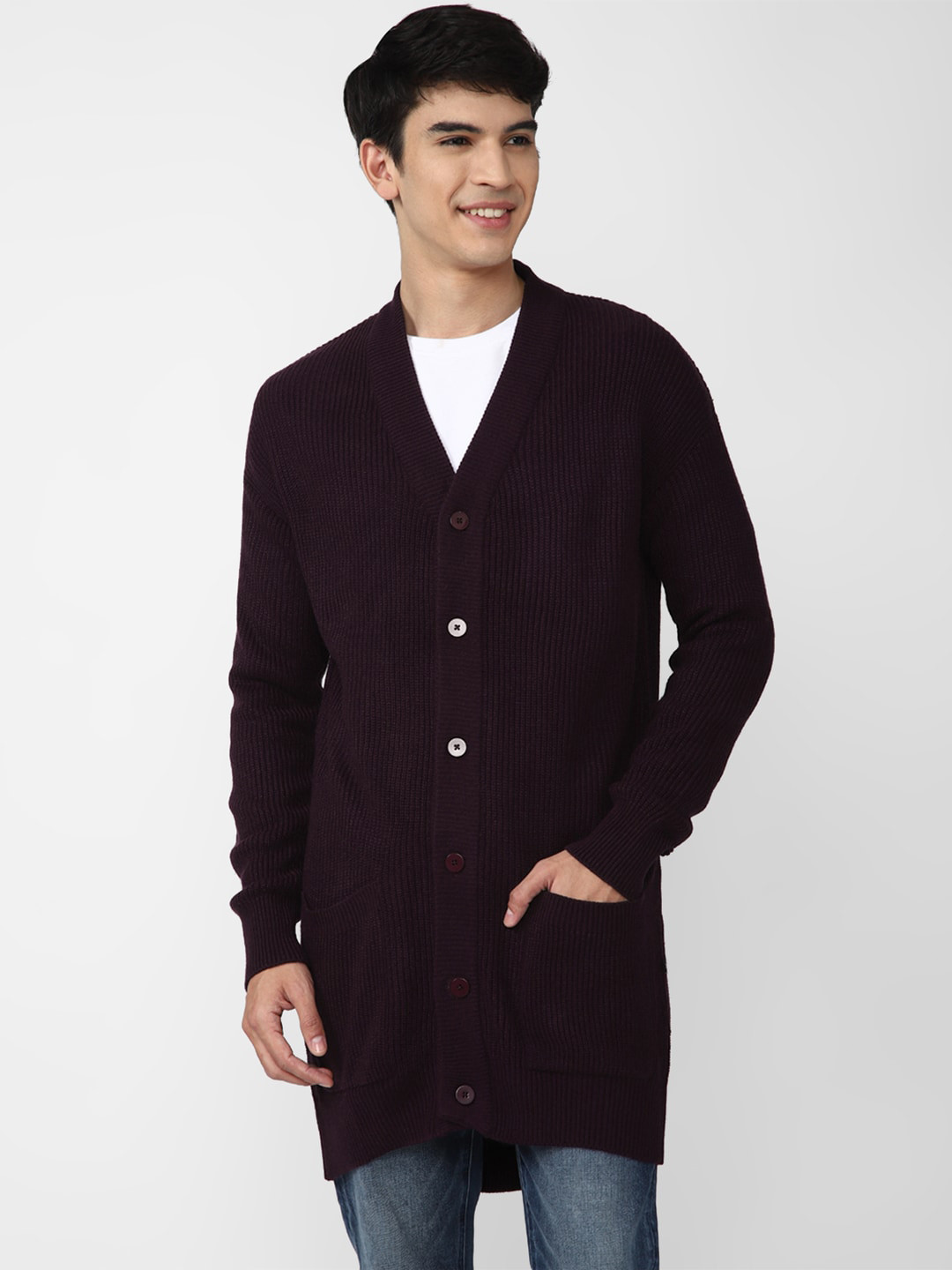 Buy FOREVER 21 Men Brown Striped Longline Cardigan Sweaters for Men