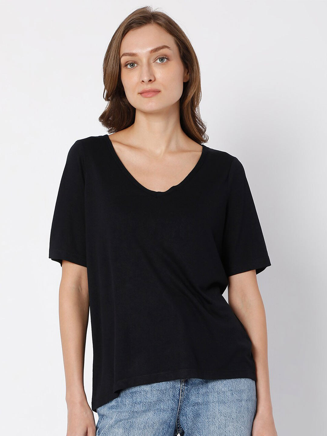 Buy Vero Moda Women Black V Neck T Shirt - Tshirts for Women 19600154 ...