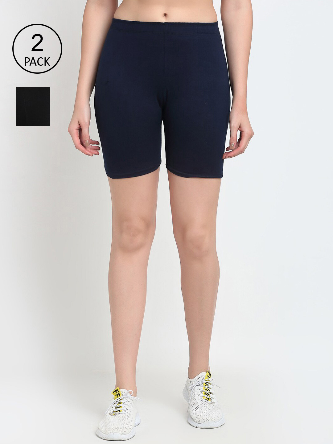 Buy GRACIT Women Pack Of 2 Black & Navy Blue Cycling Sports Shorts