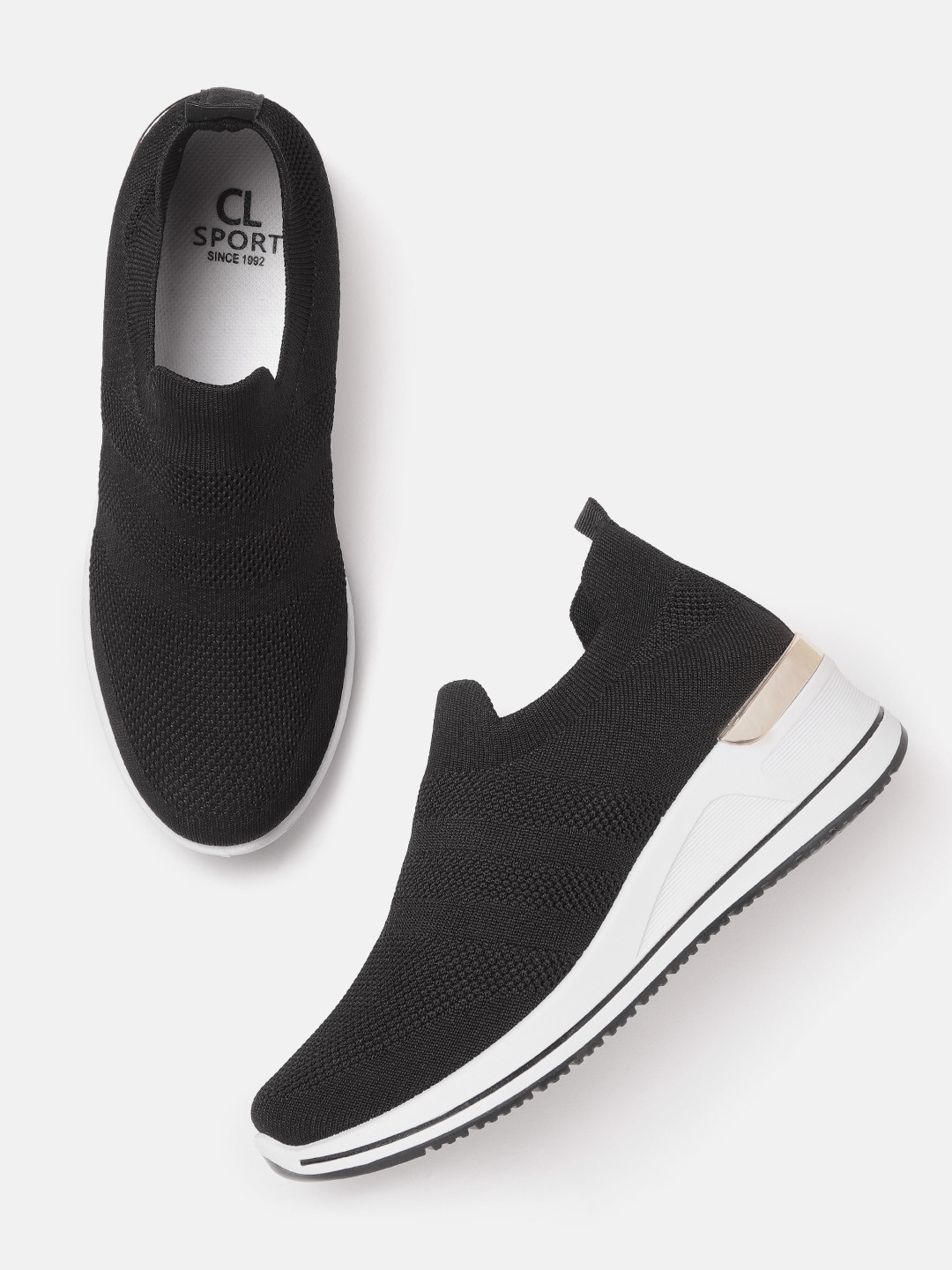 Buy Carlton London Sports Women Black Woven Design Slip On Sneakers