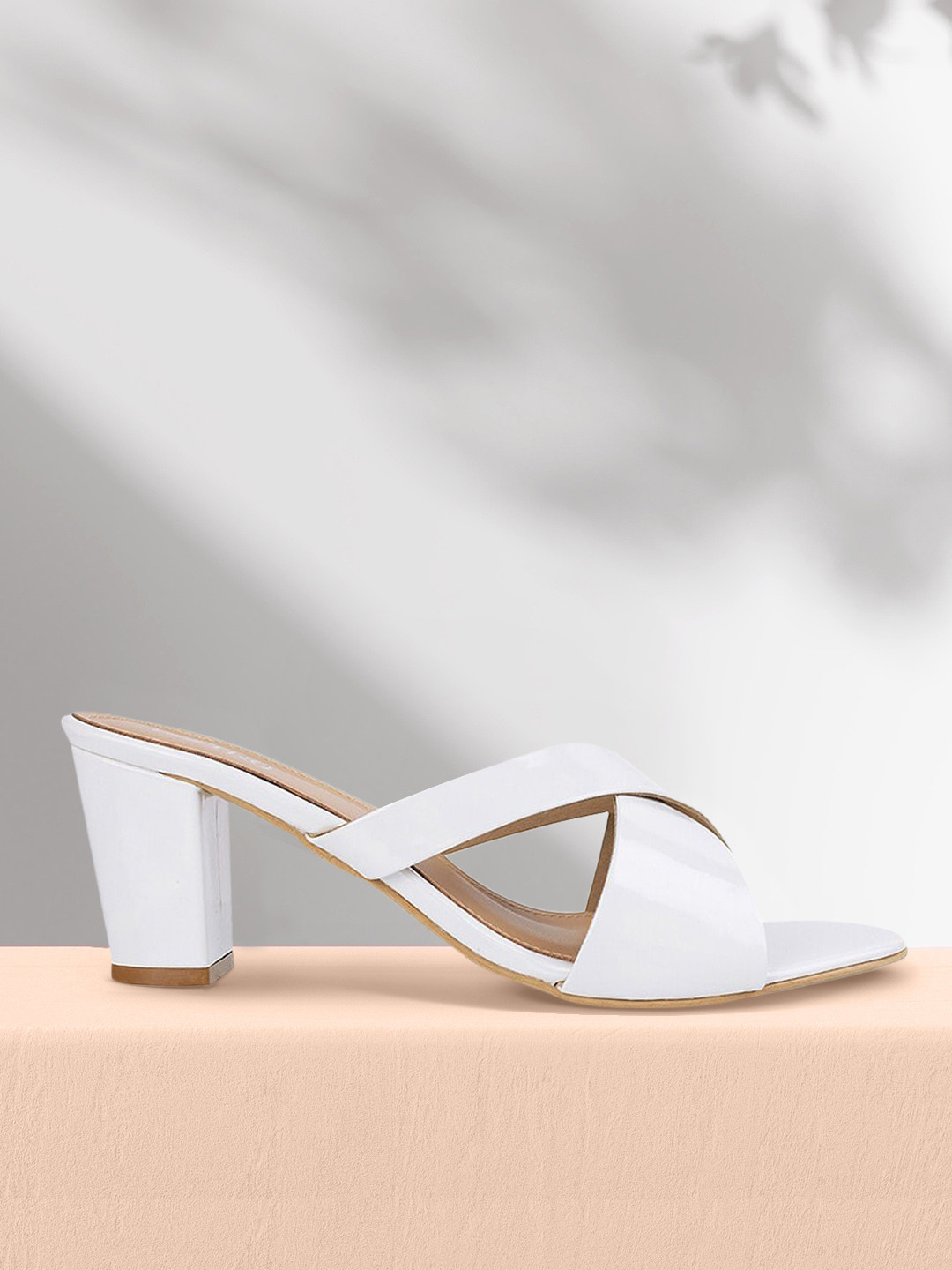 small white block heels