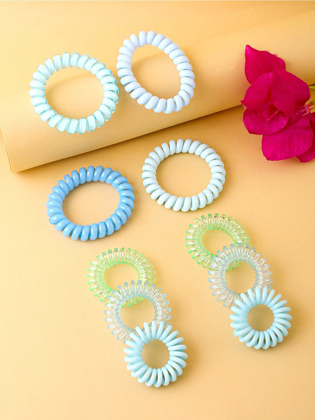 Buy Yellow Chimes Women Set Of 9 Spiral Rubber Bands Seamless Ponytail