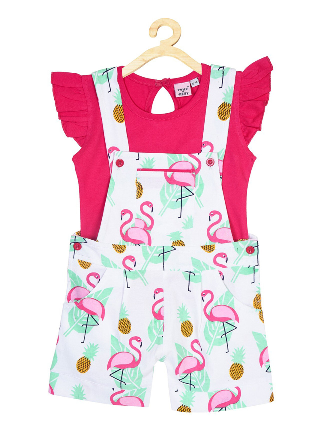Buy POMY & JINNY Infant Girls White & Pink Printed Cotton Slim Fit Dungarees With T Shirt