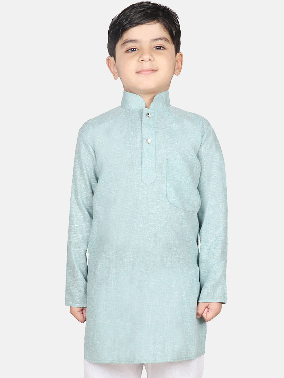 Boy Tiny Blooms Printed Kurta Pant Set- Turquoise