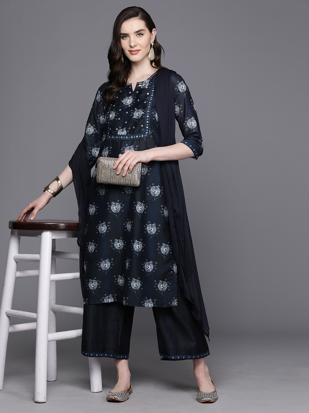 Buy Biba Printed & Mirror Work Detail Kurta Sets With Dupatta Kurta
