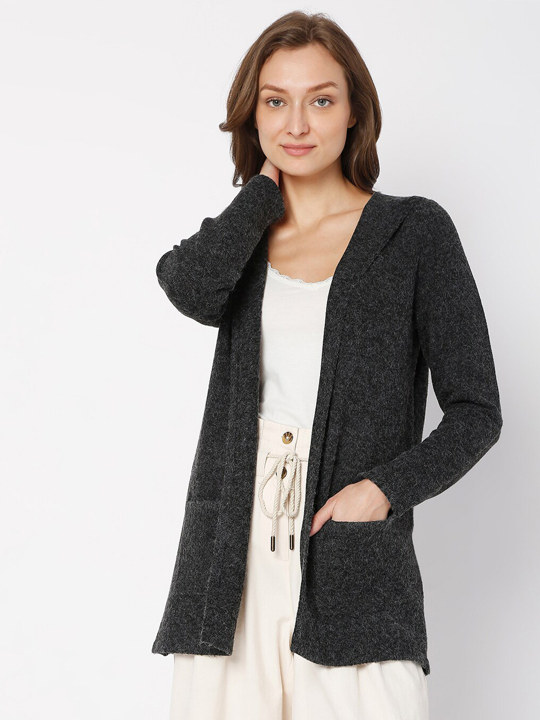 Buy Vero Moda Women Black Hooded Front Open Sweater - Sweaters for ...