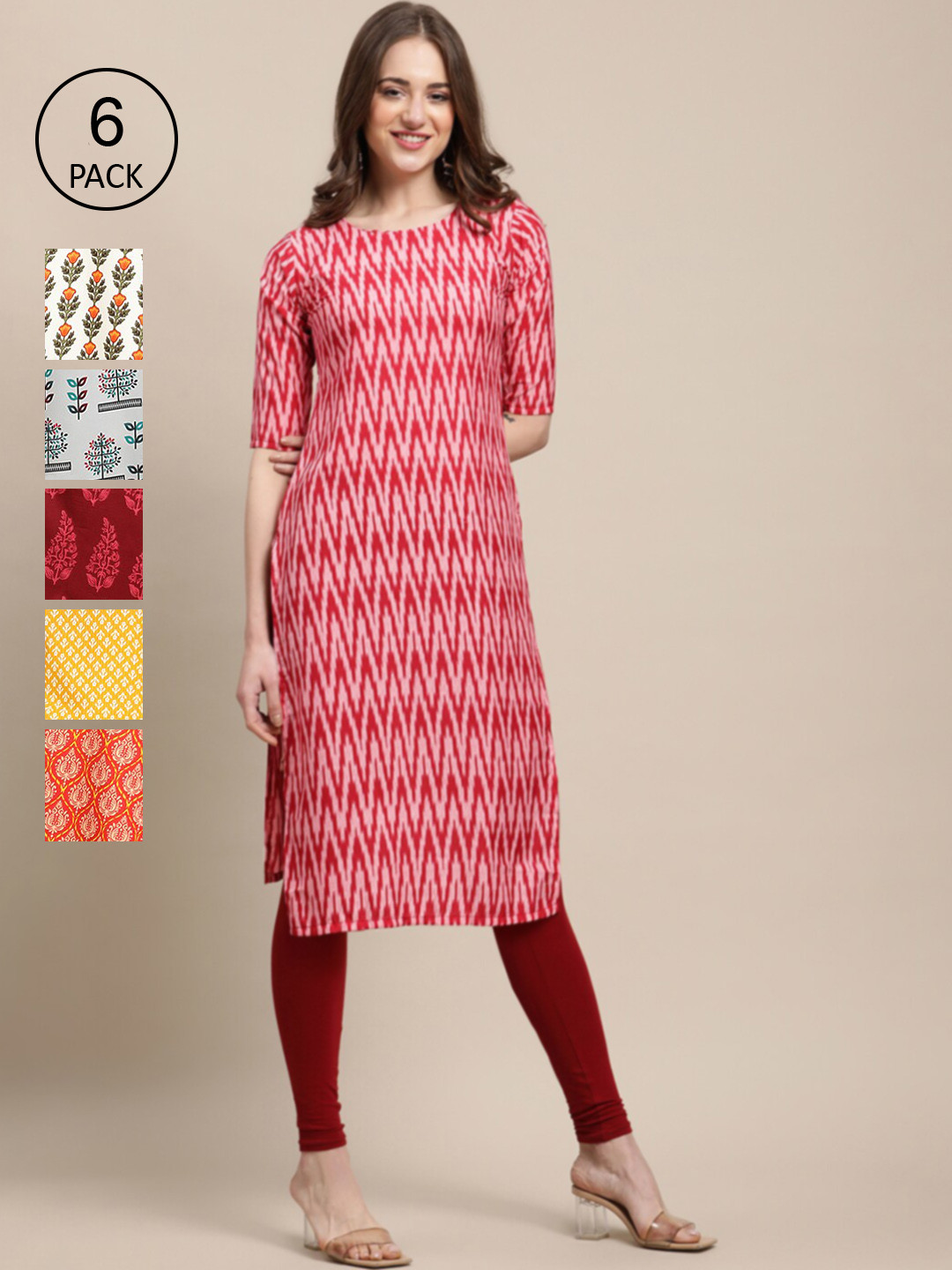 Buy 1 Stop Fashion Pack Of 6 Women Printed Straight Crepe Kurta Kurtas for Women 19617470 Myntra