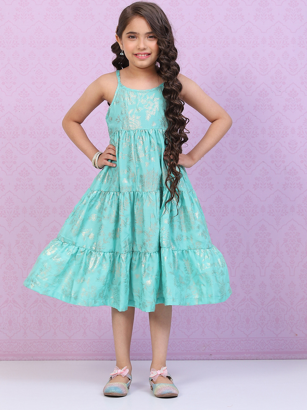 Girls Ethnic motif Zari embroidered Dress