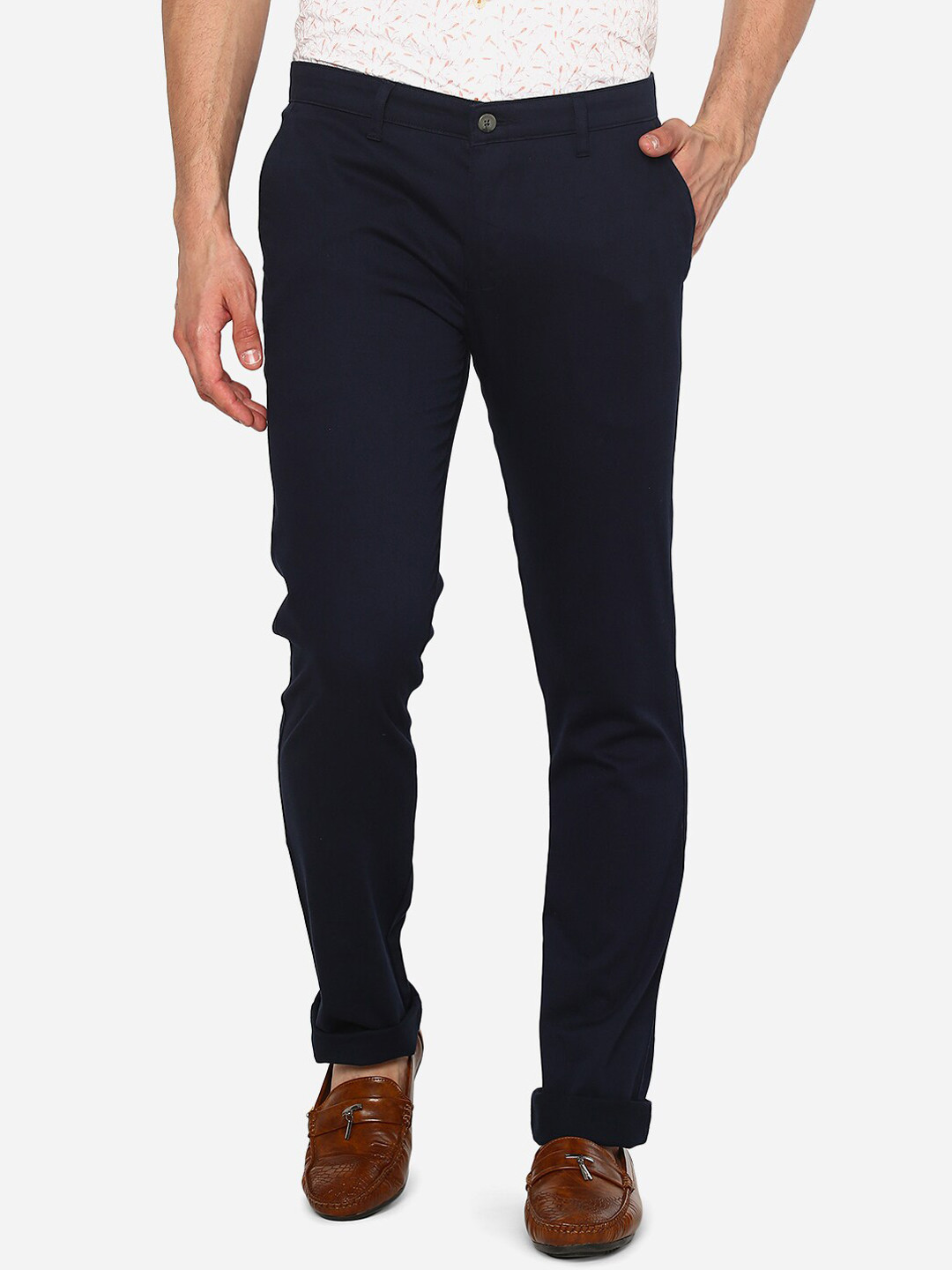Buy Greenfibre Men Navy Blue Skinny Fit Cotton Trousers Trousers for