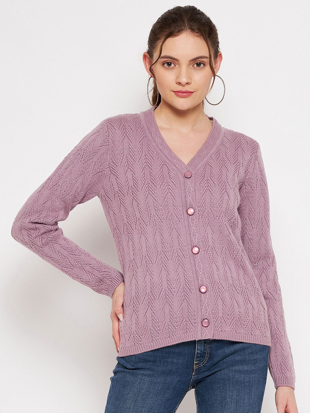 MAUVE RAINBOW POCKET CARDIGAN SWEATER