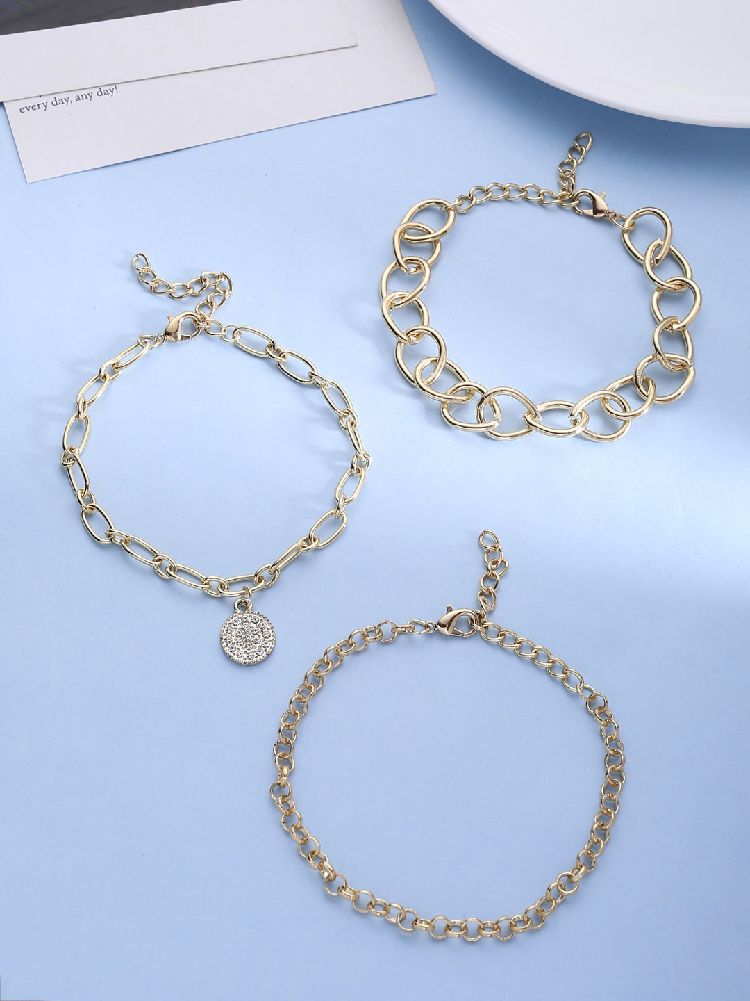 Buy Kashwini Women Pack Of 3 Gold Plated Brass Charm Bracelet