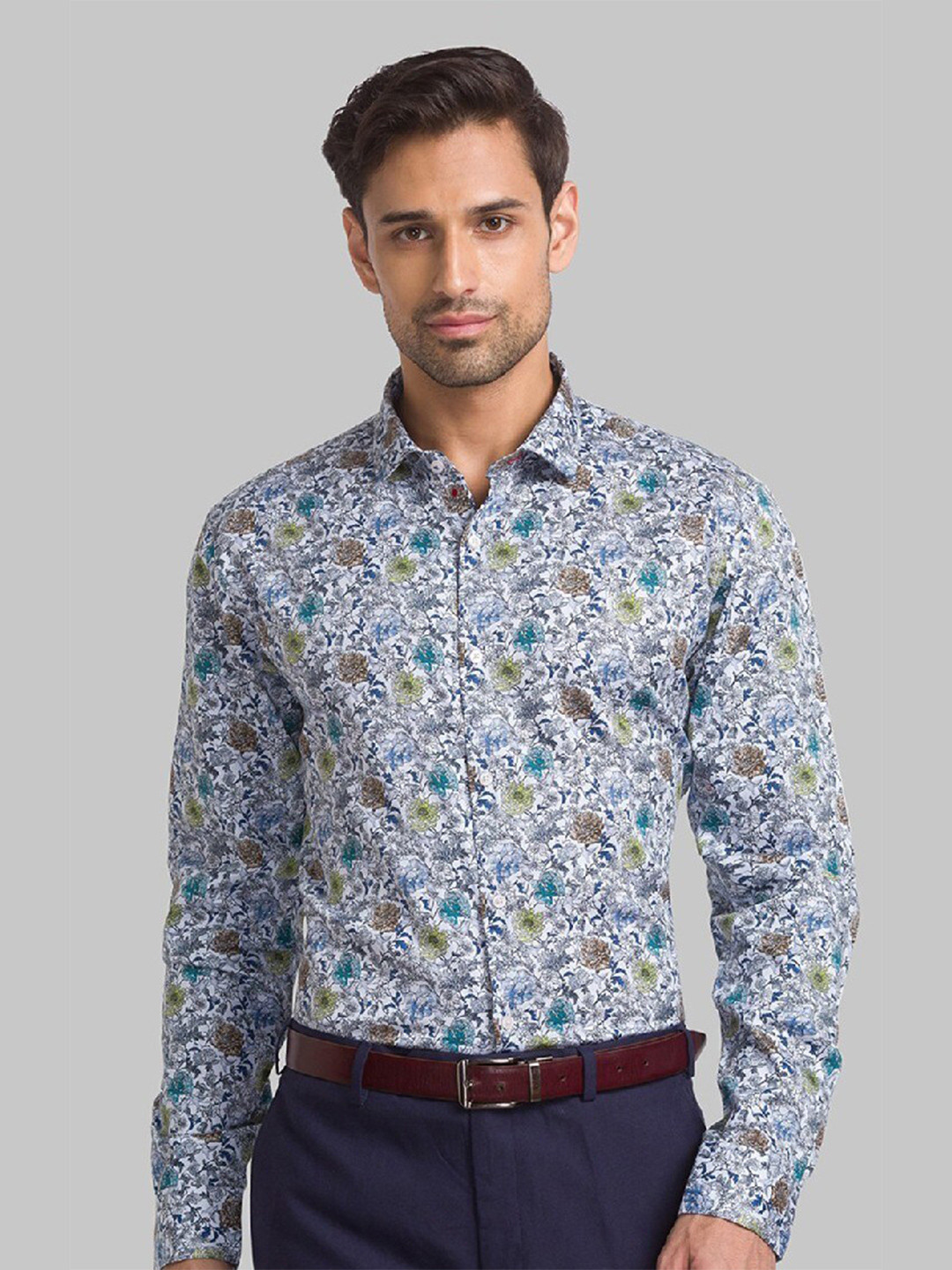 Buy Raymond Men Blue Printed Slim Fit Pure Cotton Casual Shirts