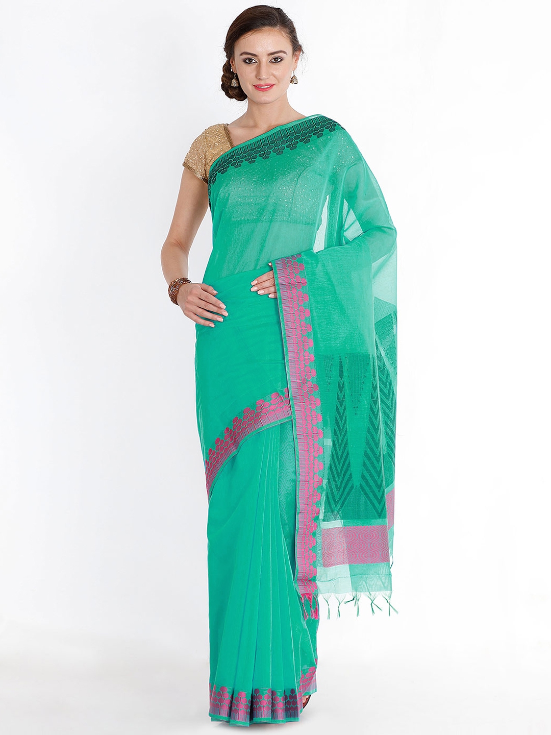Buy The Chennai Silks Green Solid Silk Cotton Saree - Sarees for Women ...