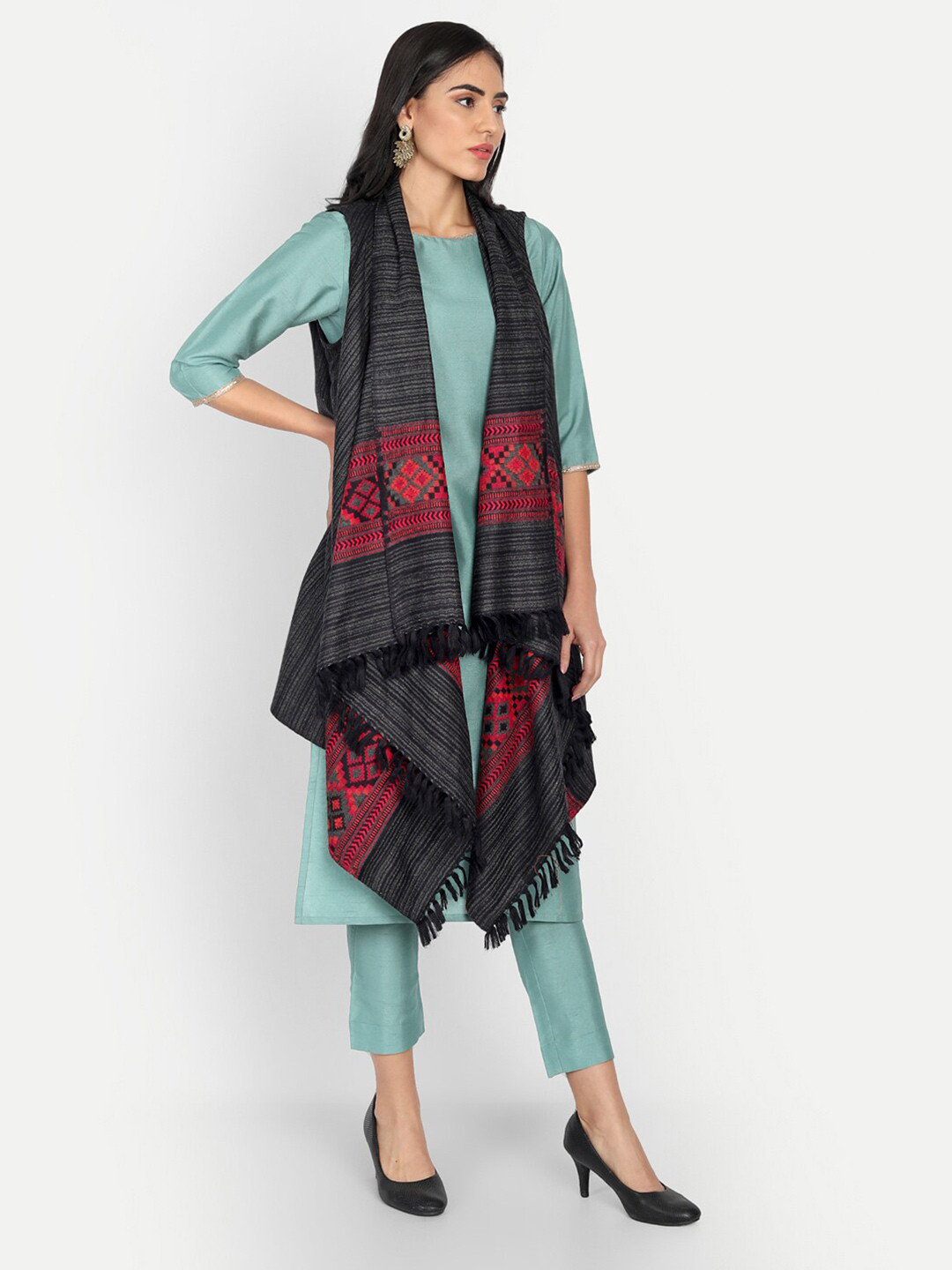 Women Black Rib Longline Shrug