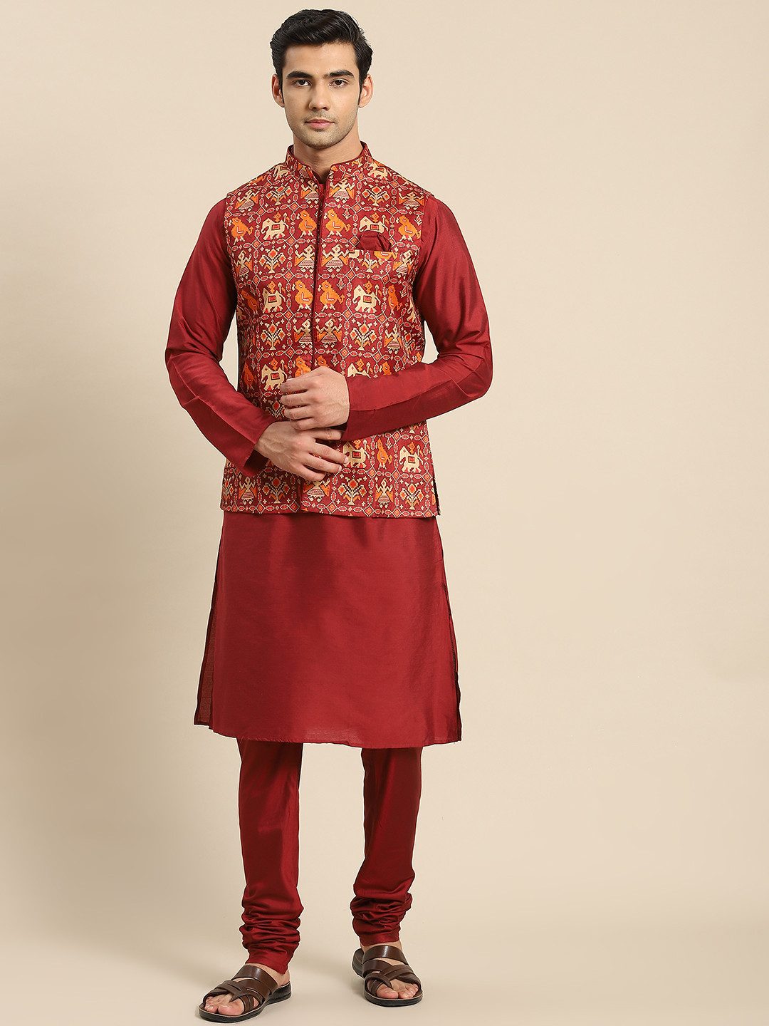 Men’s Maroon Kurta Set Classic Style for Celebrations Festivals main image 1
