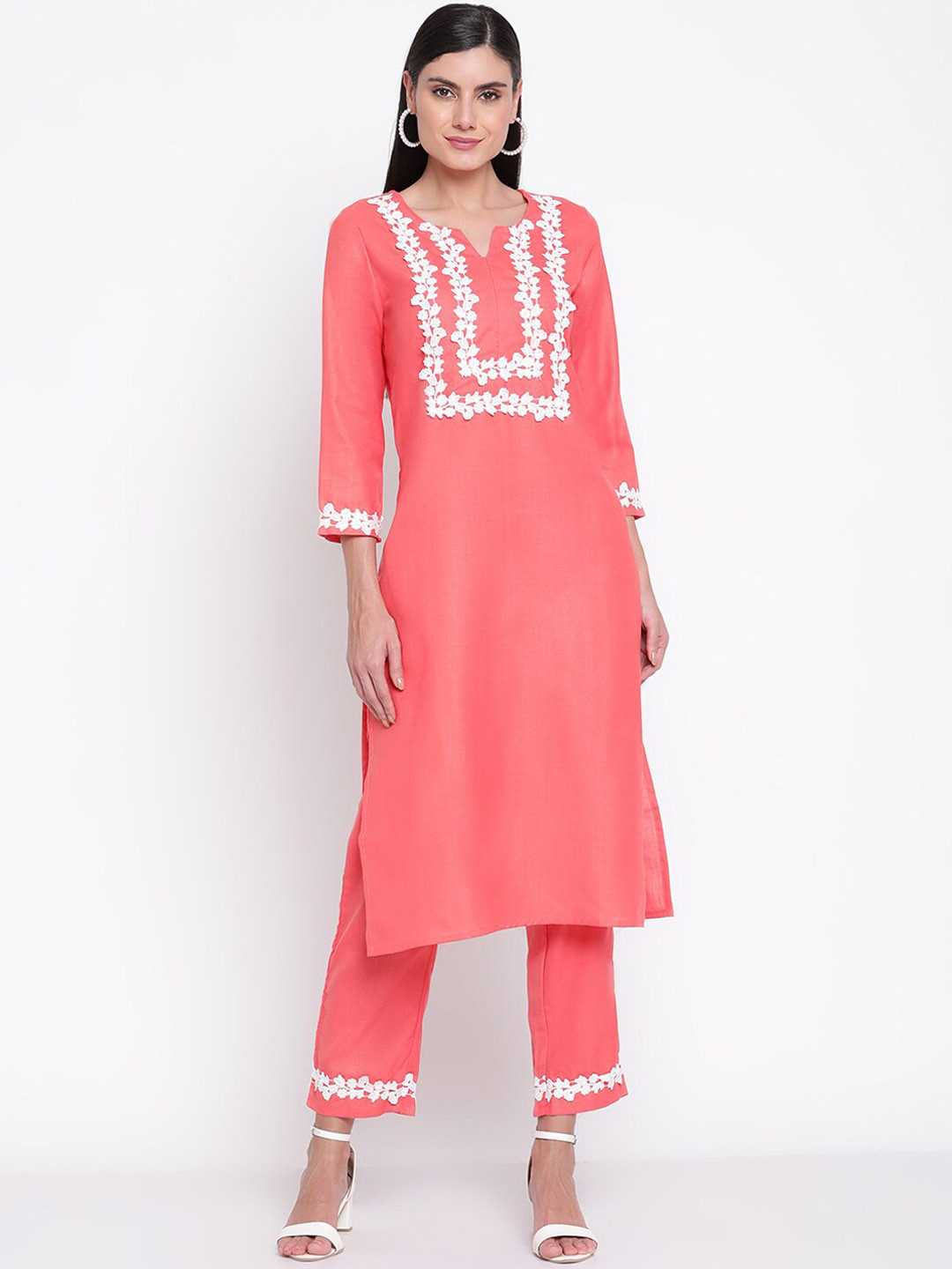 Bimba Women's Straight Black Kurta Kurti - Rayon Indian Tunic With Contrast Yoke - View #5