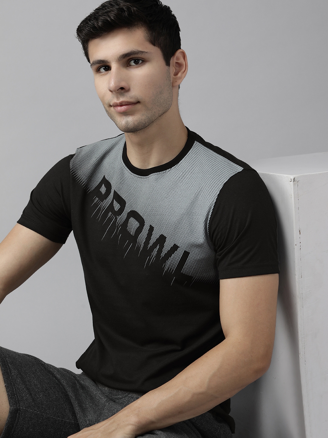 Buy PROWL By Tiger Shroff Men Black & Grey Brand Logo Printed T Shirt ...