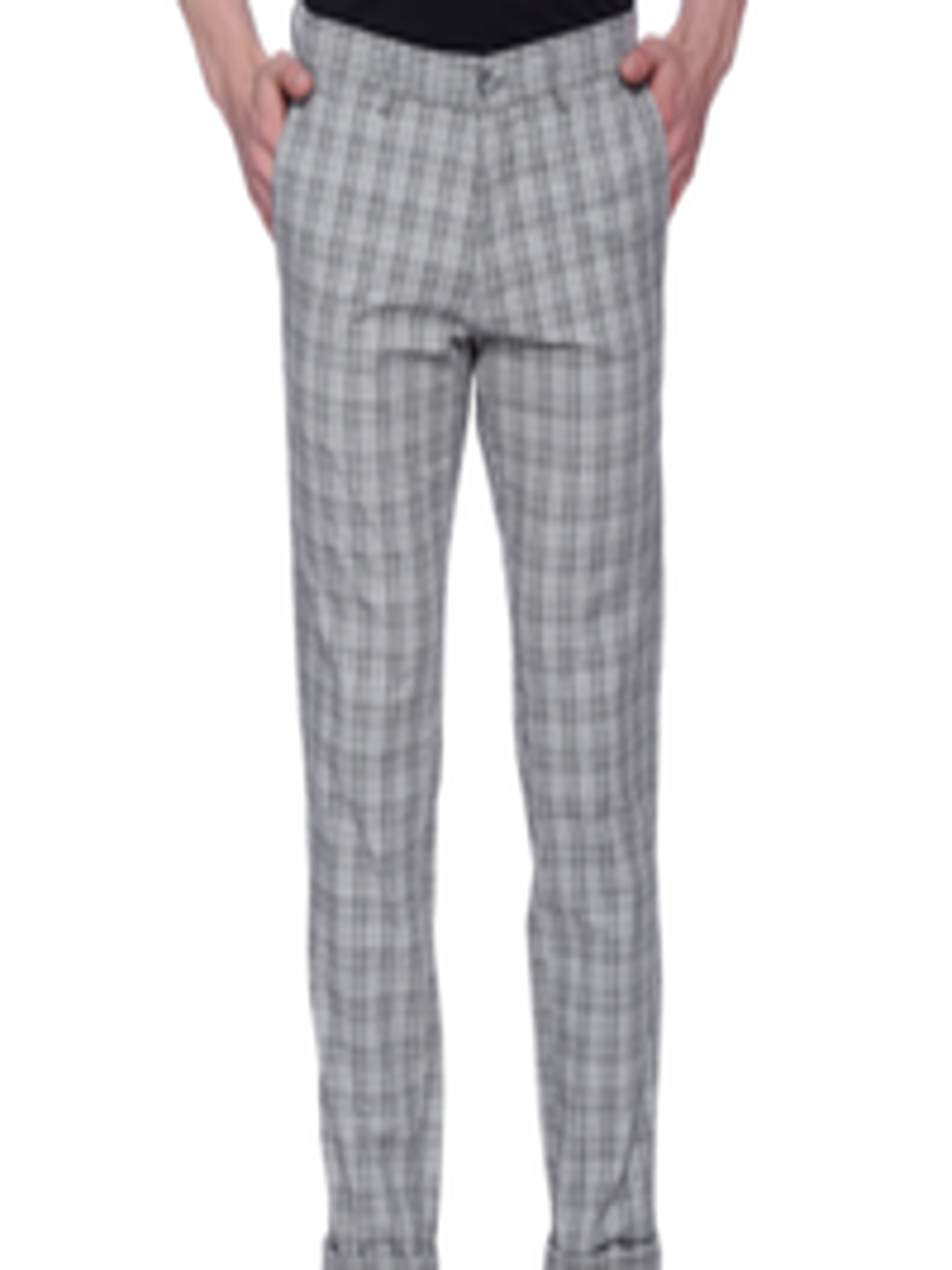 Buy Basics Men Grey Tapered Fit Checked Chinos - Trousers for Men