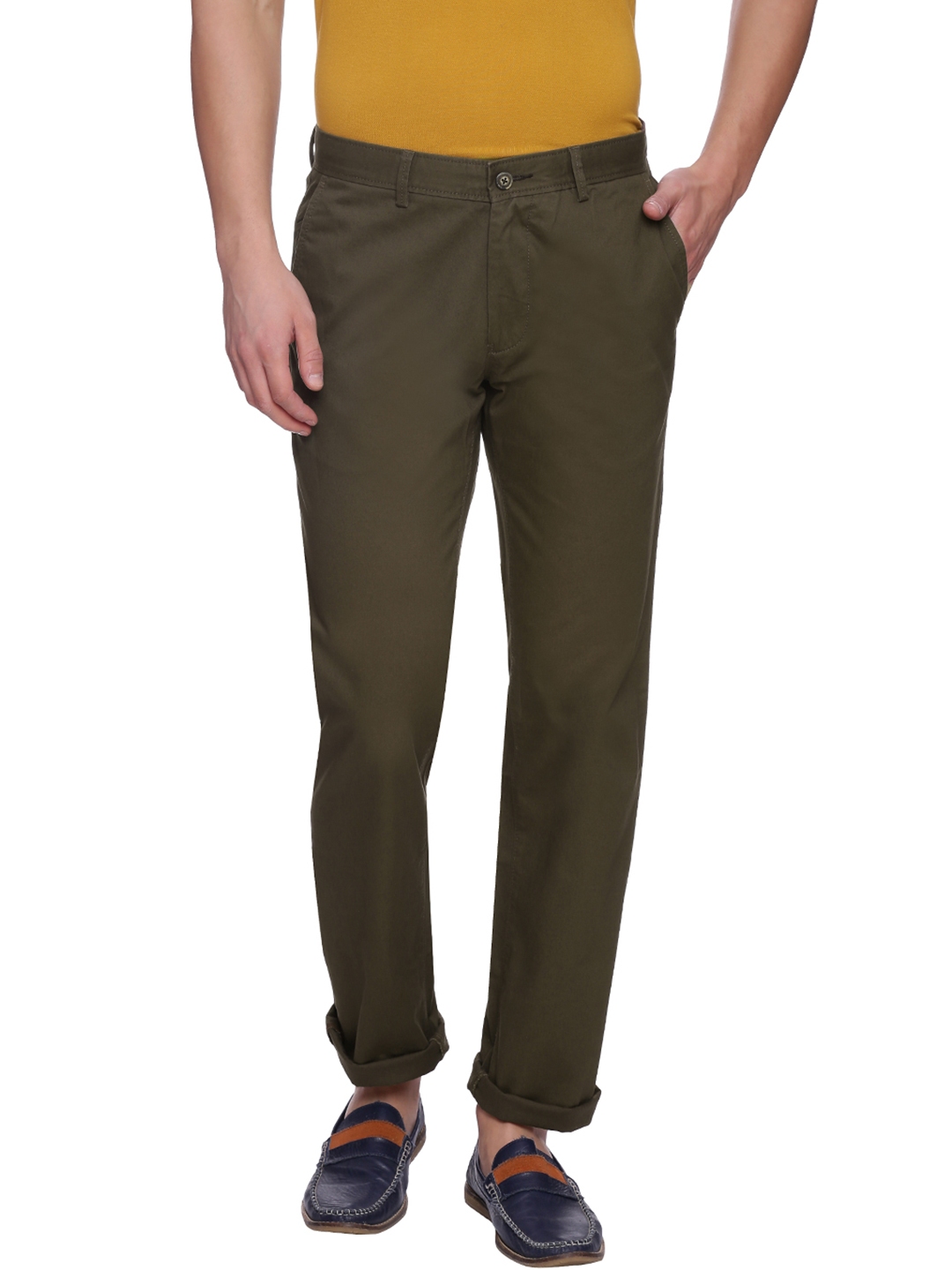 Buy Basics Men Olive Green Solid Slim Fit Chinos - Trousers for Men ...