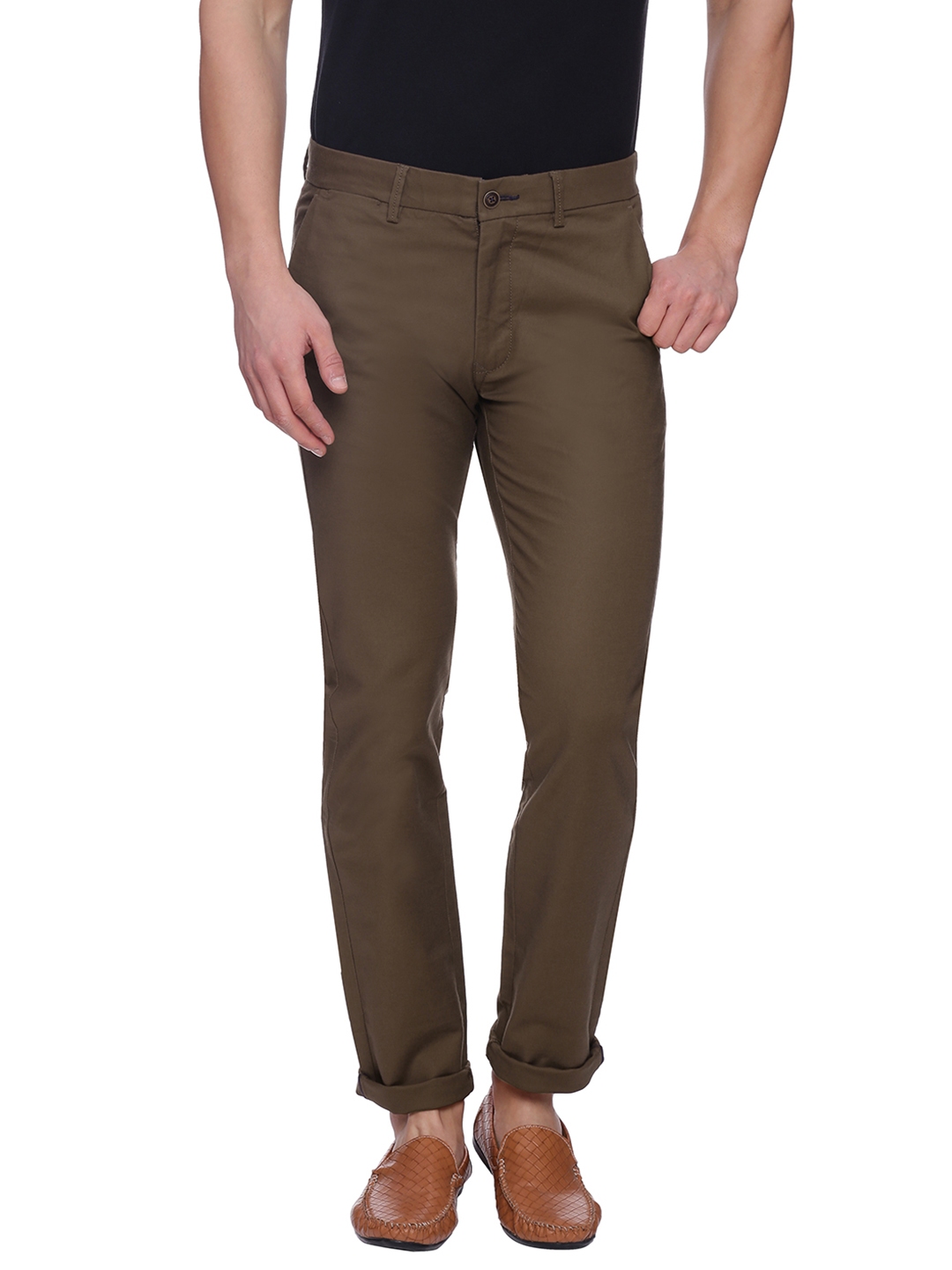 Buy Basics Men Brown Tapered Fit Solid Chinos - Trousers for Men ...