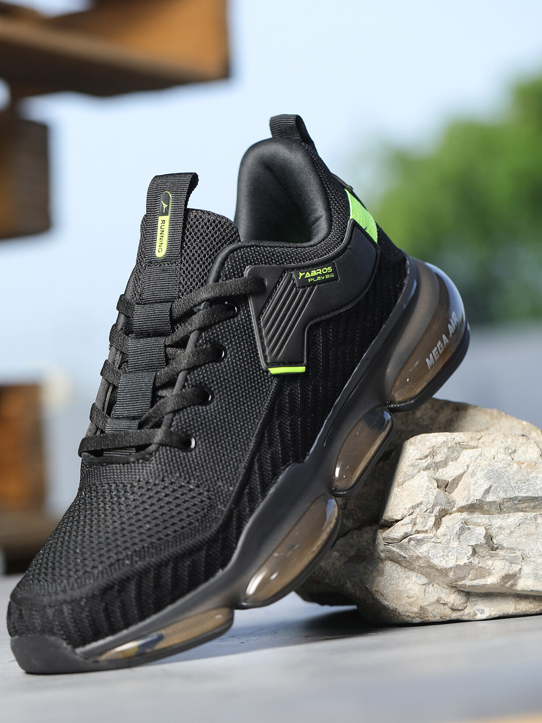 Buy ABROS Men Black Mesh Sports Shoes ASSG1178 BLACK/F.GREEN Sports