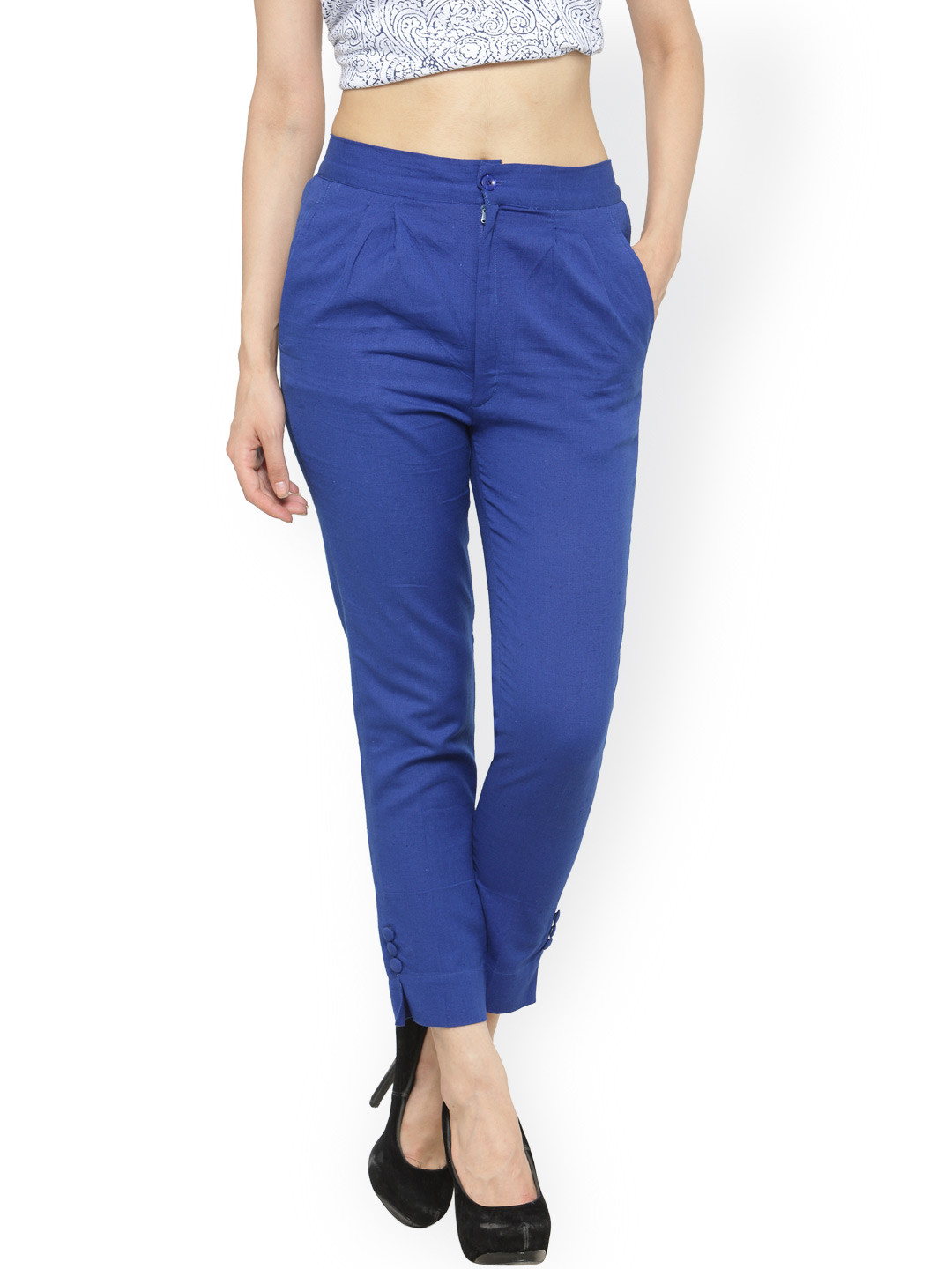 Buy Indibelle Women Blue Peg Leg Slim Fit Trousers Trousers for Women