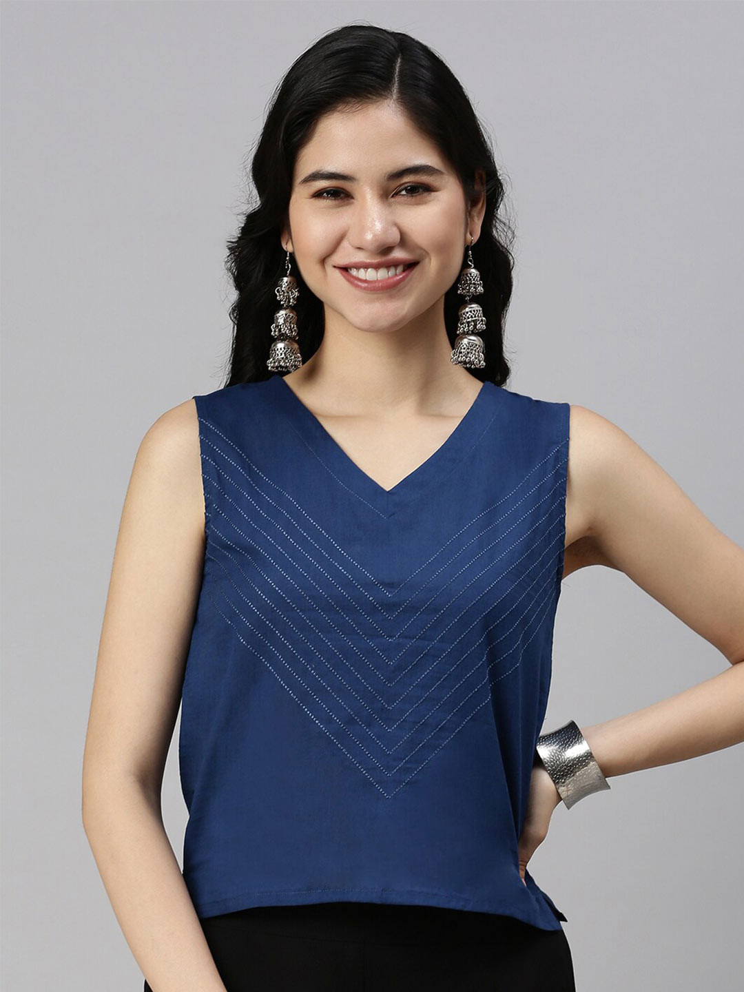 Buy De Moza Women Navy Blue Top Tops for Women 19642394 Myntra