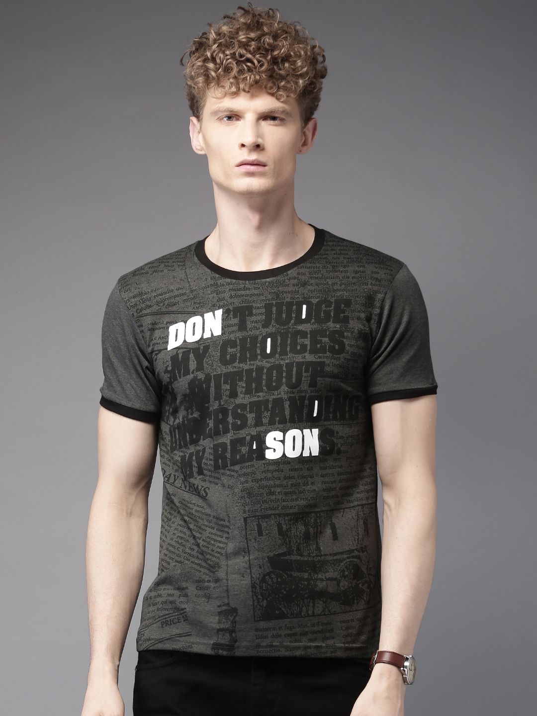 Buy HERENOW Men Grey Printed Pure Cotton T Shirt - Tshirts for Men ...