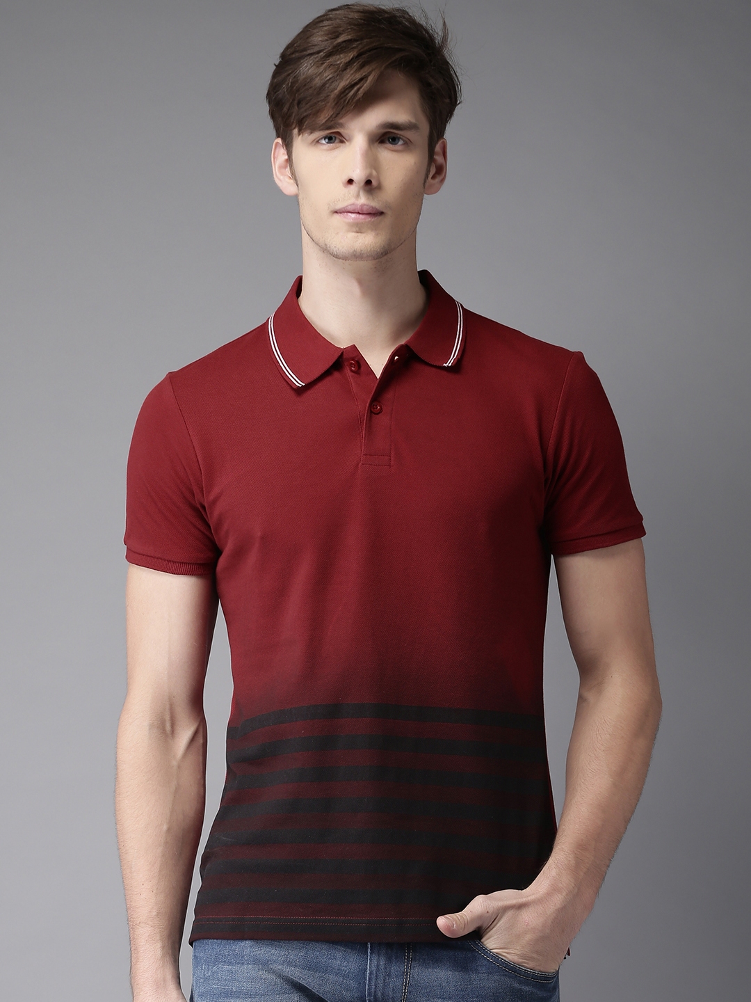 Buy HERENOW Men Maroon Dyed Polo Collar Pure Cotton T Shirt - Tshirts ...