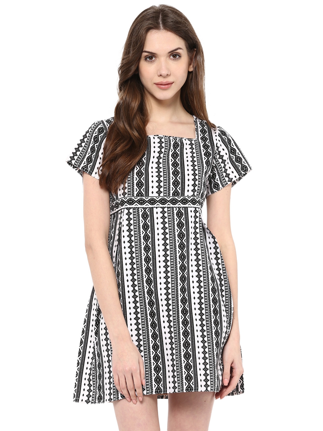 Buy Kira Women White & Black Printed A Line Dress - Dresses for Women ...