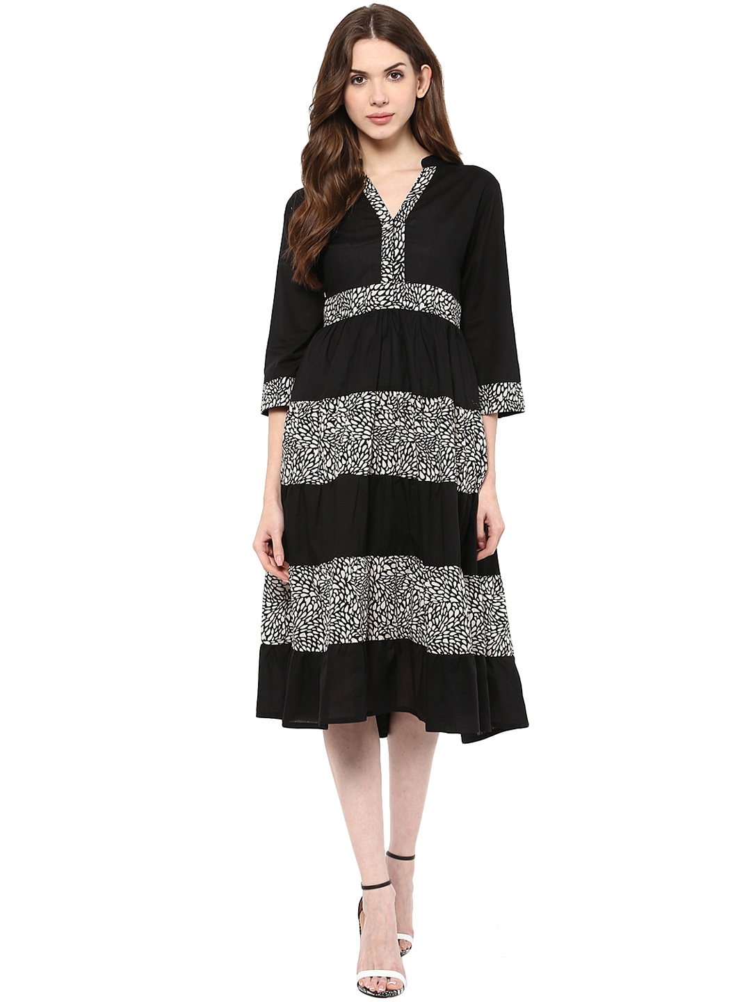 Buy Kira Women Black Printed Midi Empire Line Dress - Dresses for Women ...