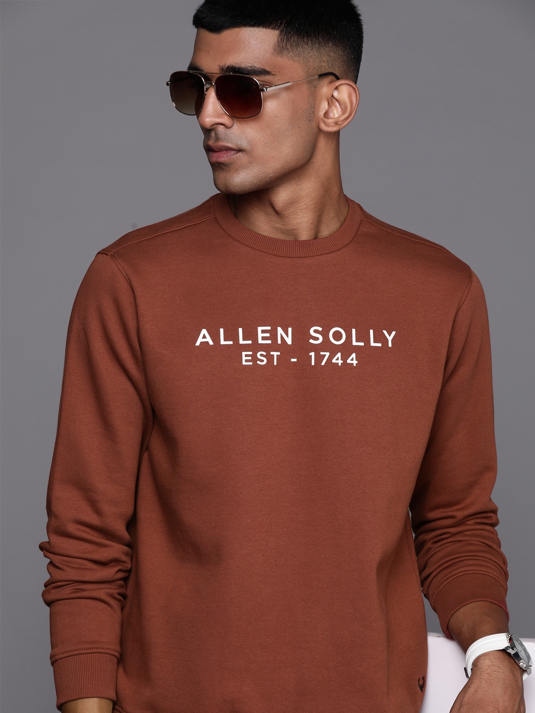 Buy Allen Solly Men Rust Brown Brand Logo Printed Sweatshirt