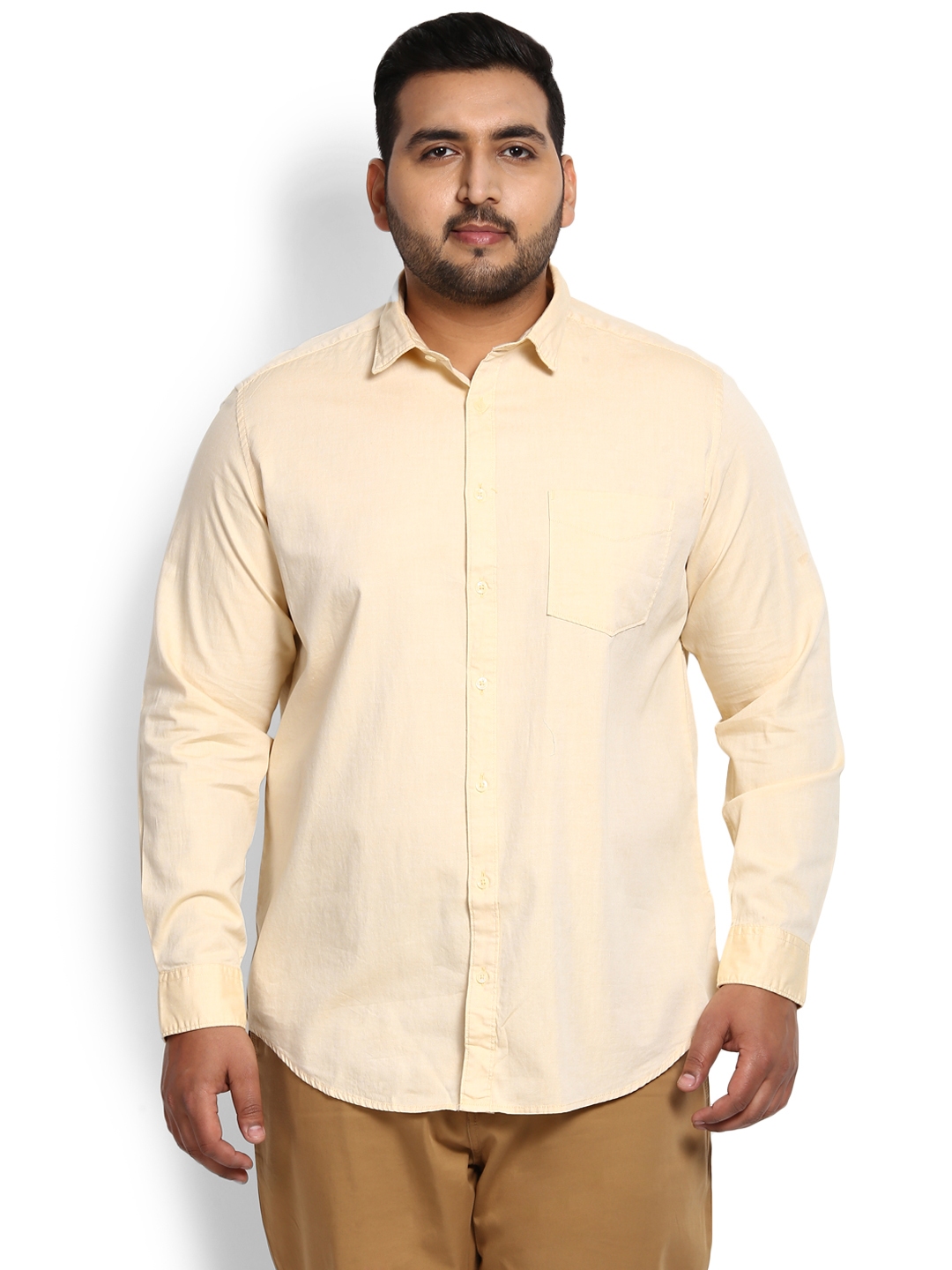 Buy ALL Plus Size Men Light Yellow Regular Fit Solid Casual Shirt ...