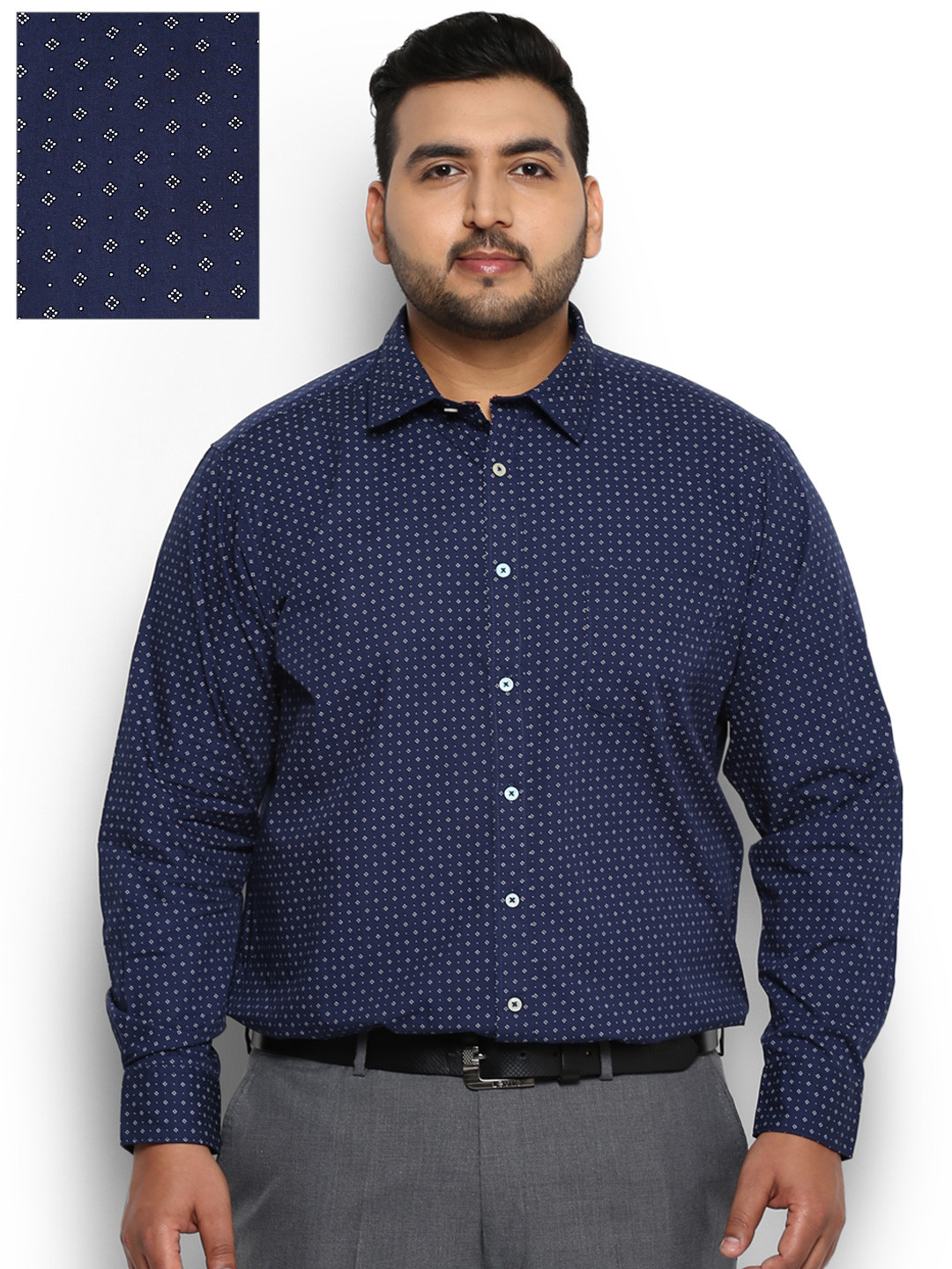 Buy ALL Plus Size Men Navy Blue Regular Fit Printed Formal Shirt