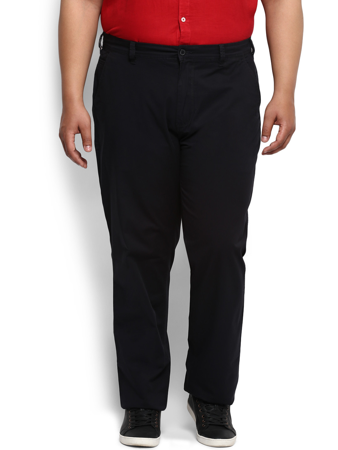 Buy ALL Plus Size Men Black Regular Fit Solid Chinos Trousers for Men