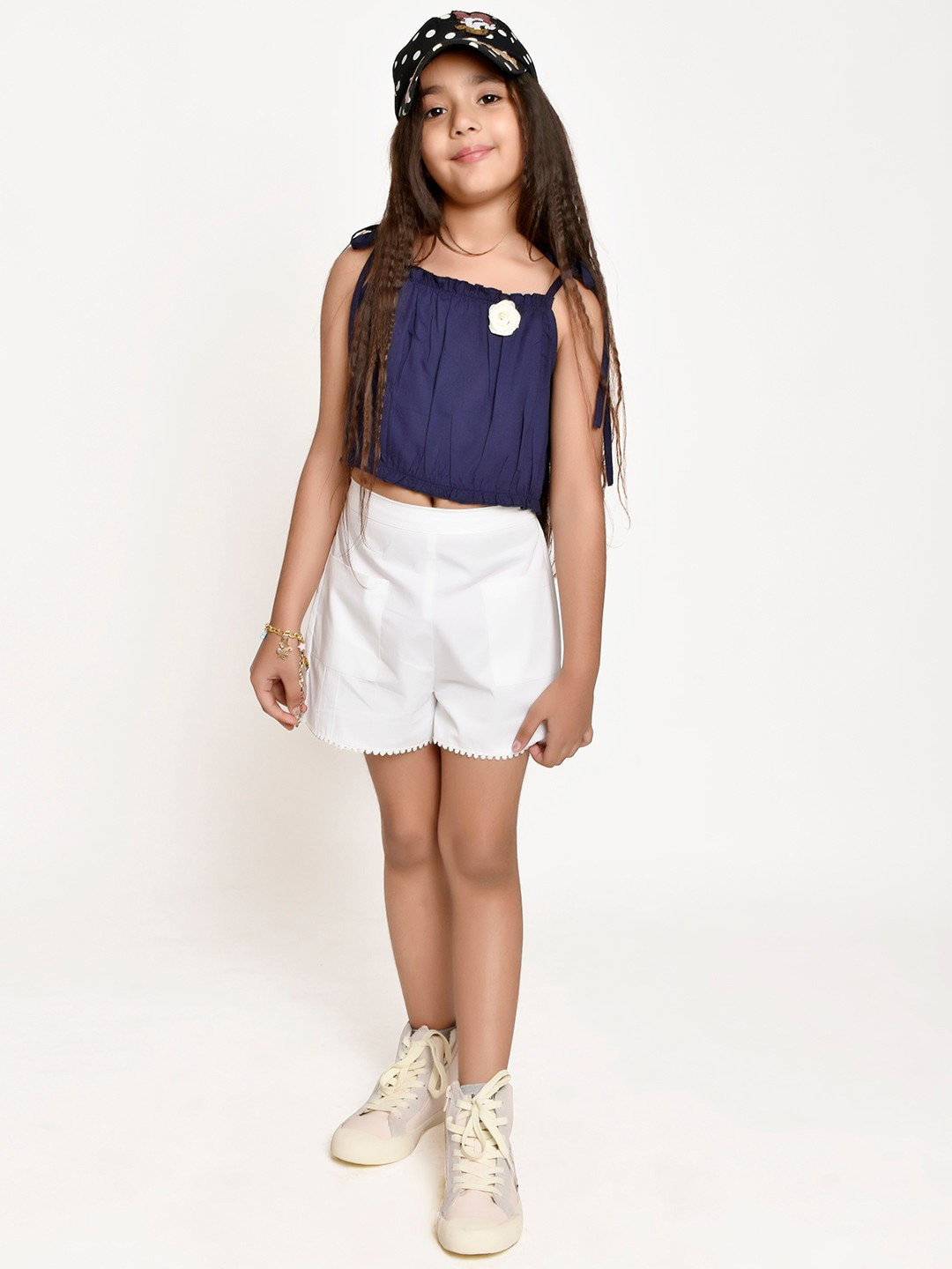 Buy Jelly Jones Girls Navy Blue & White Top With Shorts Clothing Set