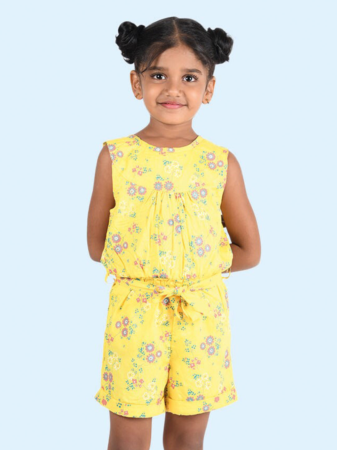 Buy Zalio Girls Yellow & Blue Printed Jumpsuit Jumpsuit for Girls