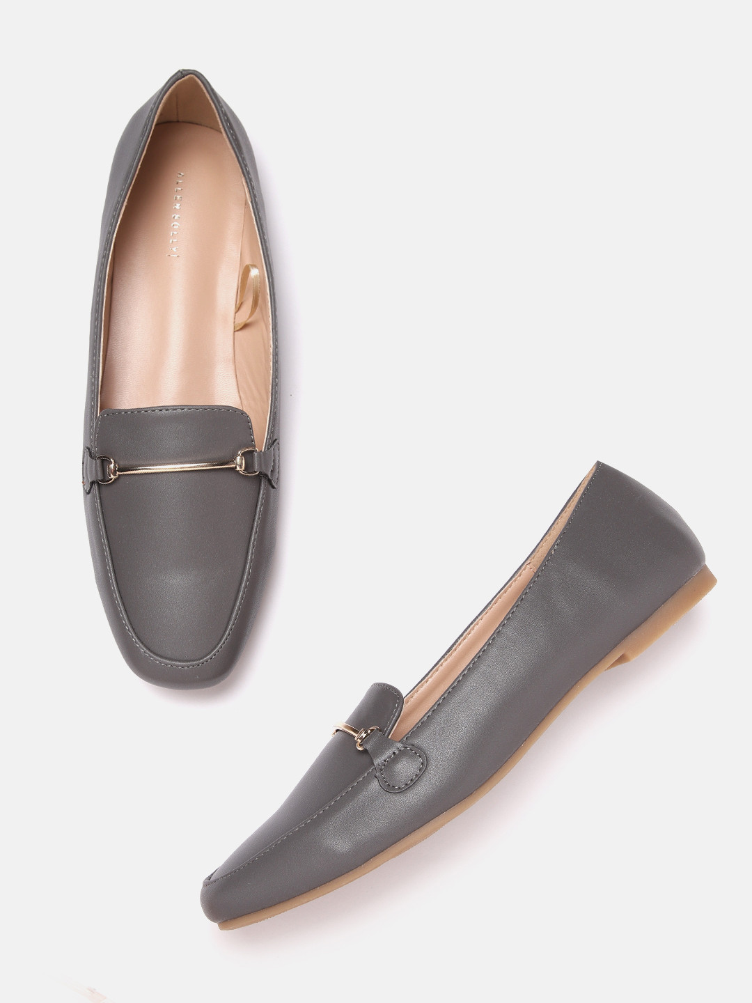 Buy Allen Solly Women Grey Solid PU Horsebit Loafers Casual Shoes for