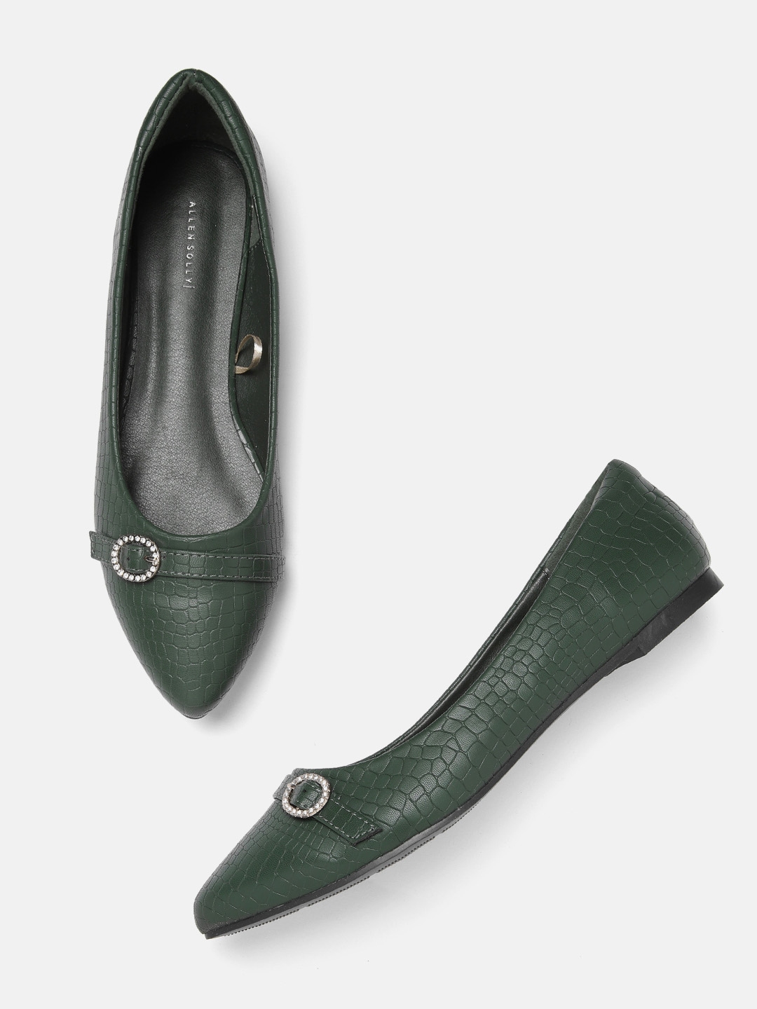 green pointed toe flats