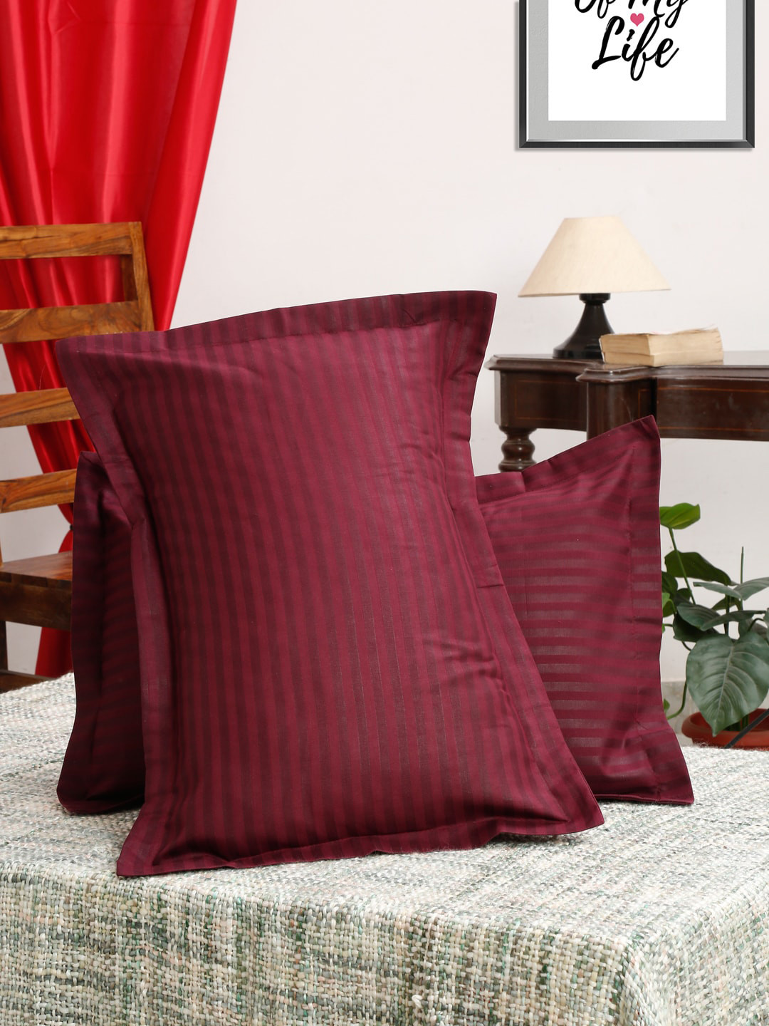 Buy HOSTA HOMES Pack Of 2 Purple Striped 280 TC Pillow Covers Pillow