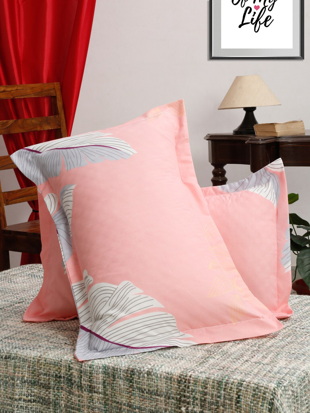 Buy HOSTA HOMES Pack Of 2 Peach Abstract 280 TC Pillow Covers Pillow
