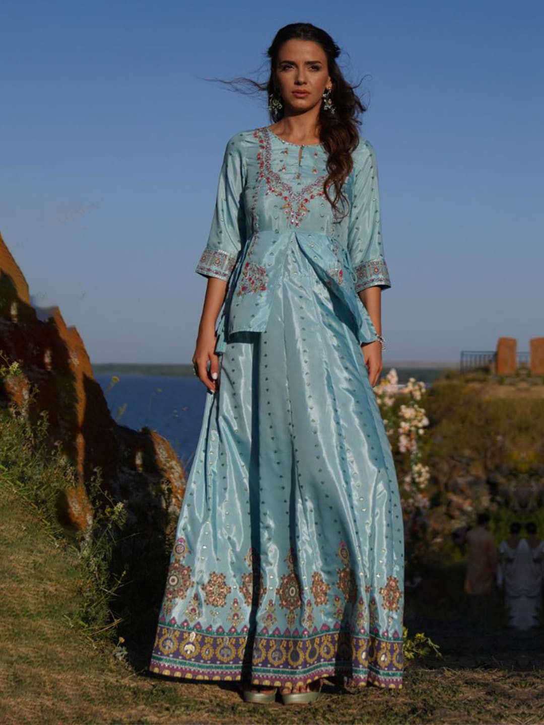 Ethnic blue printed buckle loose dress main image 0
