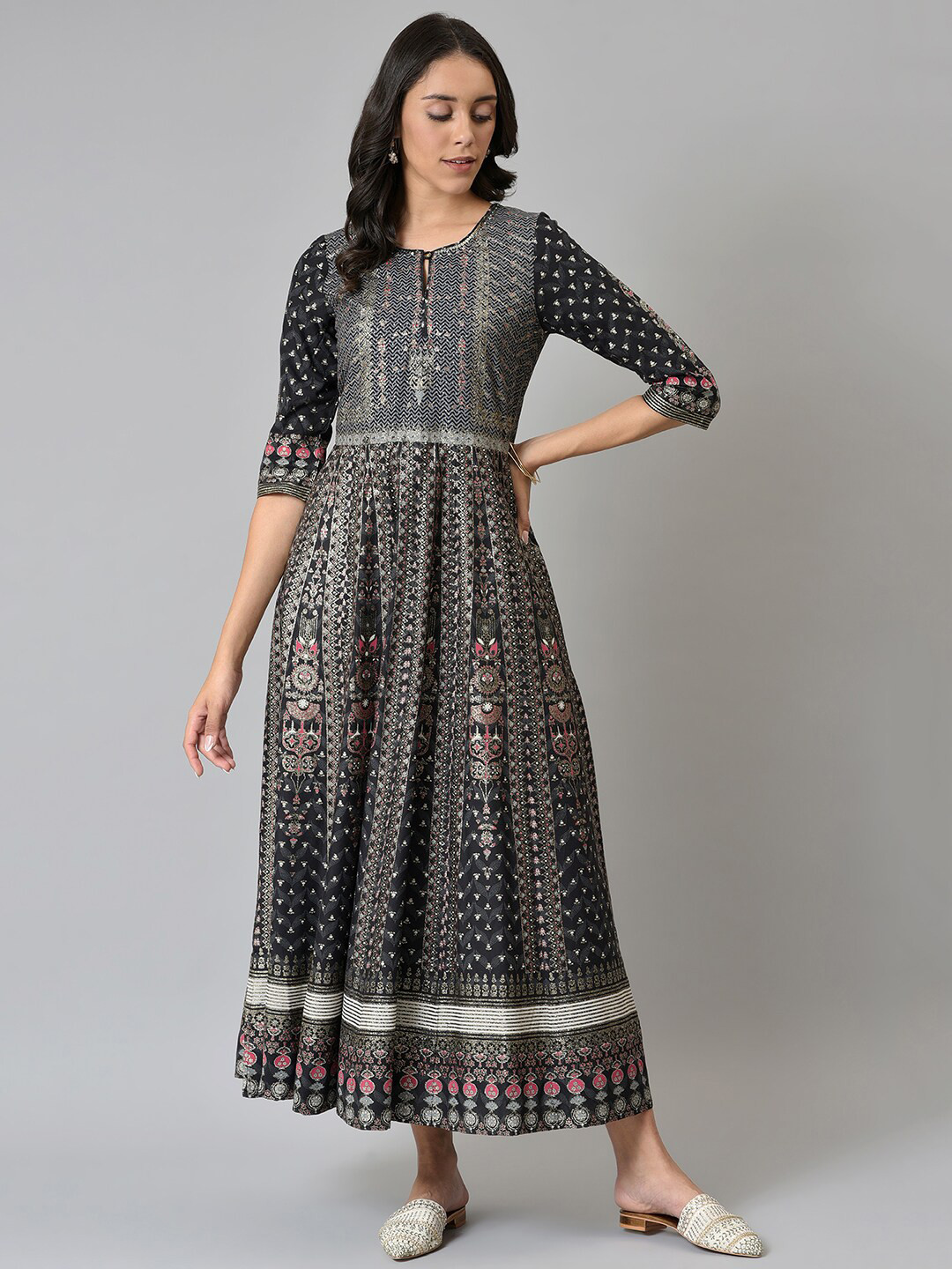 Buy W Black Ethnic Motifs Chiffon Ethnic Maxi Dress Ethnic Dresses for Women 19660240 Myntra