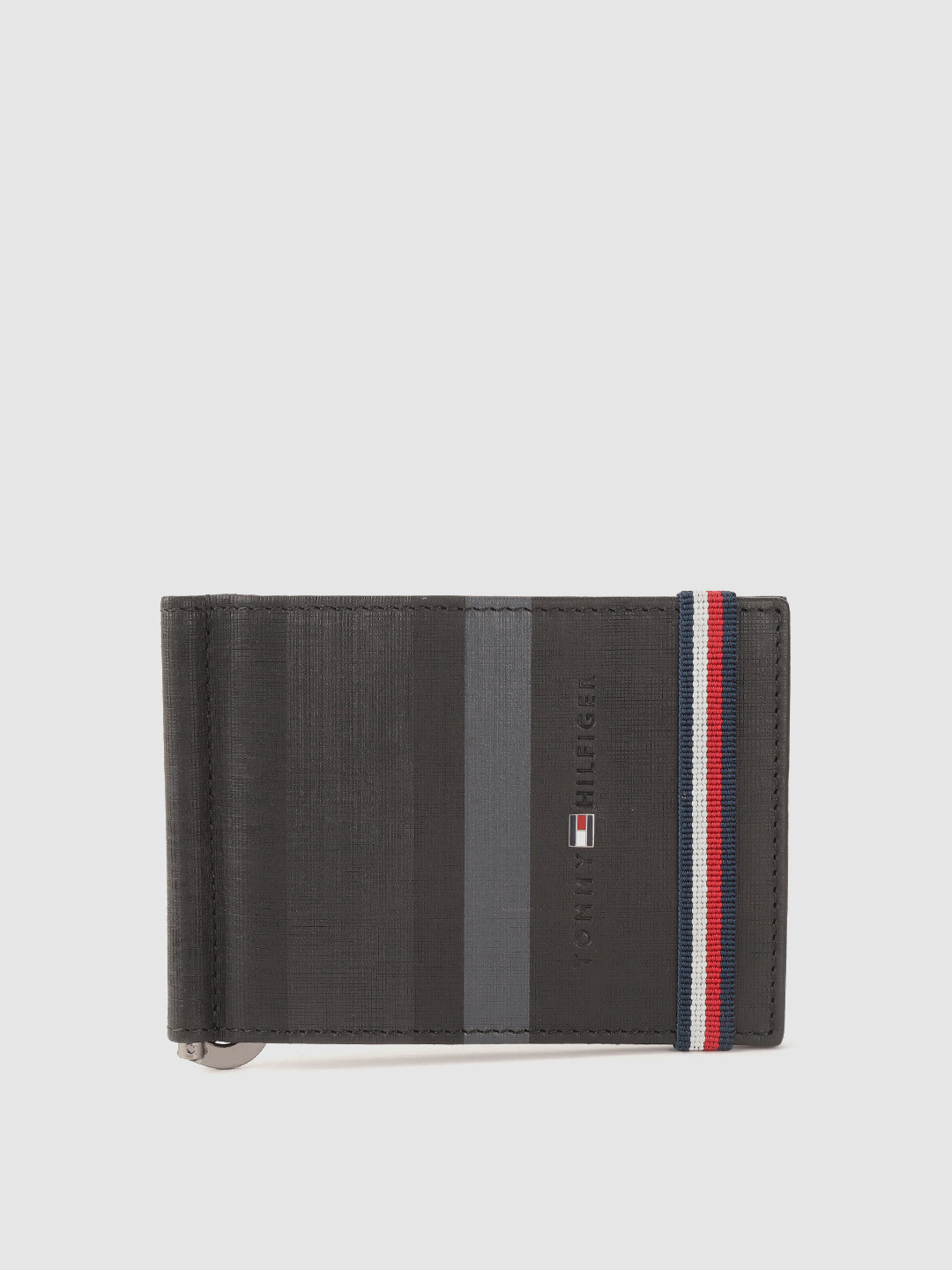 Buy Tommy Hilfiger Men Black Brand Logo Textured Leather Money Clip