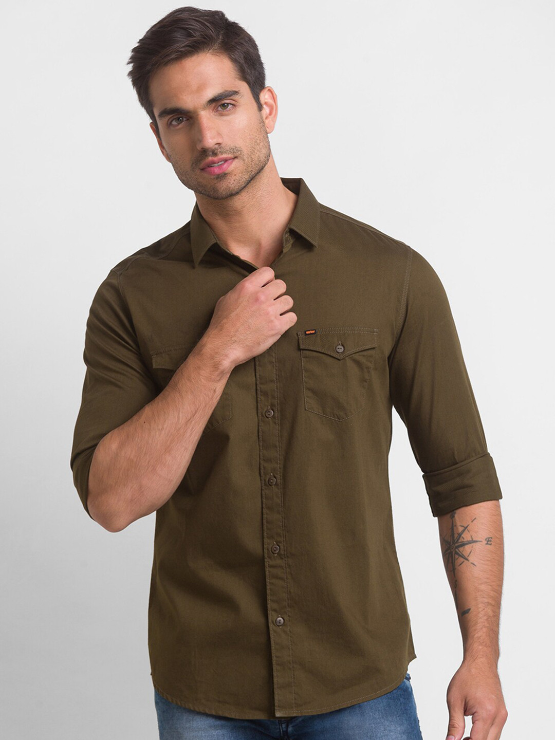Buy SPYKAR Men Green Slim Fit Casual Shirt Shirts for Men 19663930