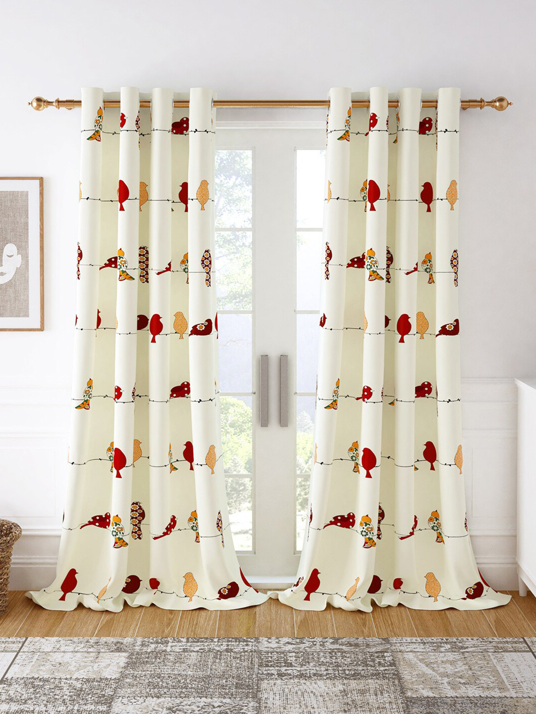 Buy Storyhome White & Red Set Of 2 Quirky Cotton Room Darkening Door