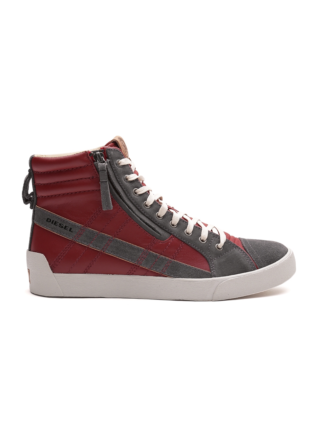 Buy DIESEL Men Red Colourblocked Leather Mid Top Sneakers - Casual ...