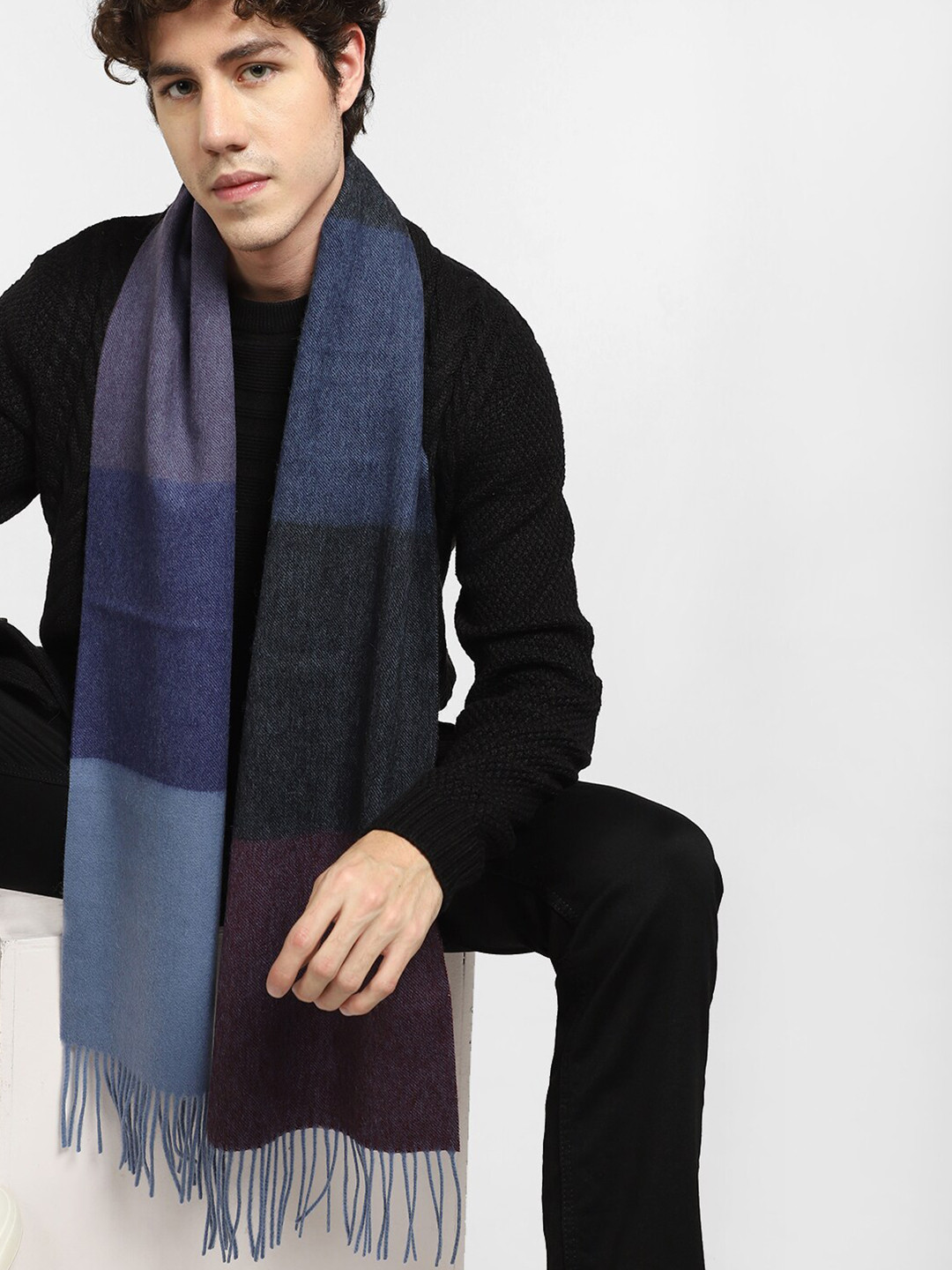 Buy Jack & Jones Men Blue & Black Colourblocked Scarf Scarves for Men