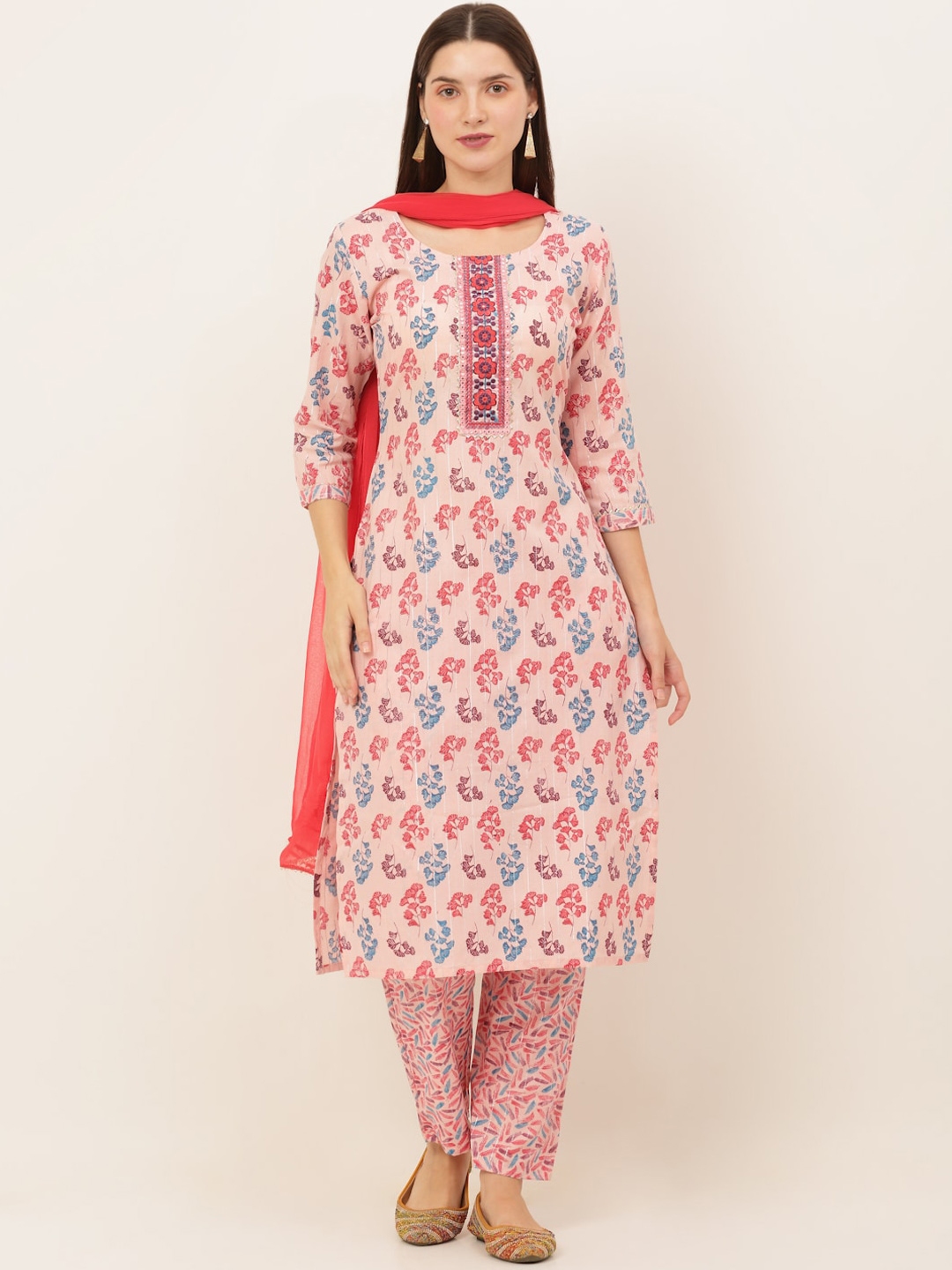 Buy KALINI Women Pink Floral Printed Kurta With Trousers & With Dupatta ...