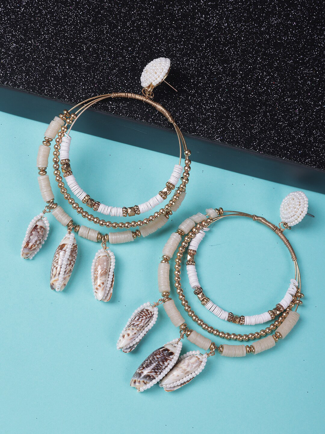 Buy DressBerry Gold Toned & White Circular Hoop Earrings Earrings for Women 19671010 Myntra